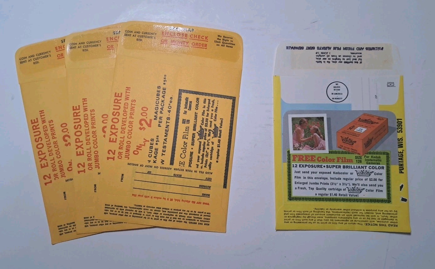 Vintage 1960s Viking Photo Service Film Processing Mailer Lot of 4