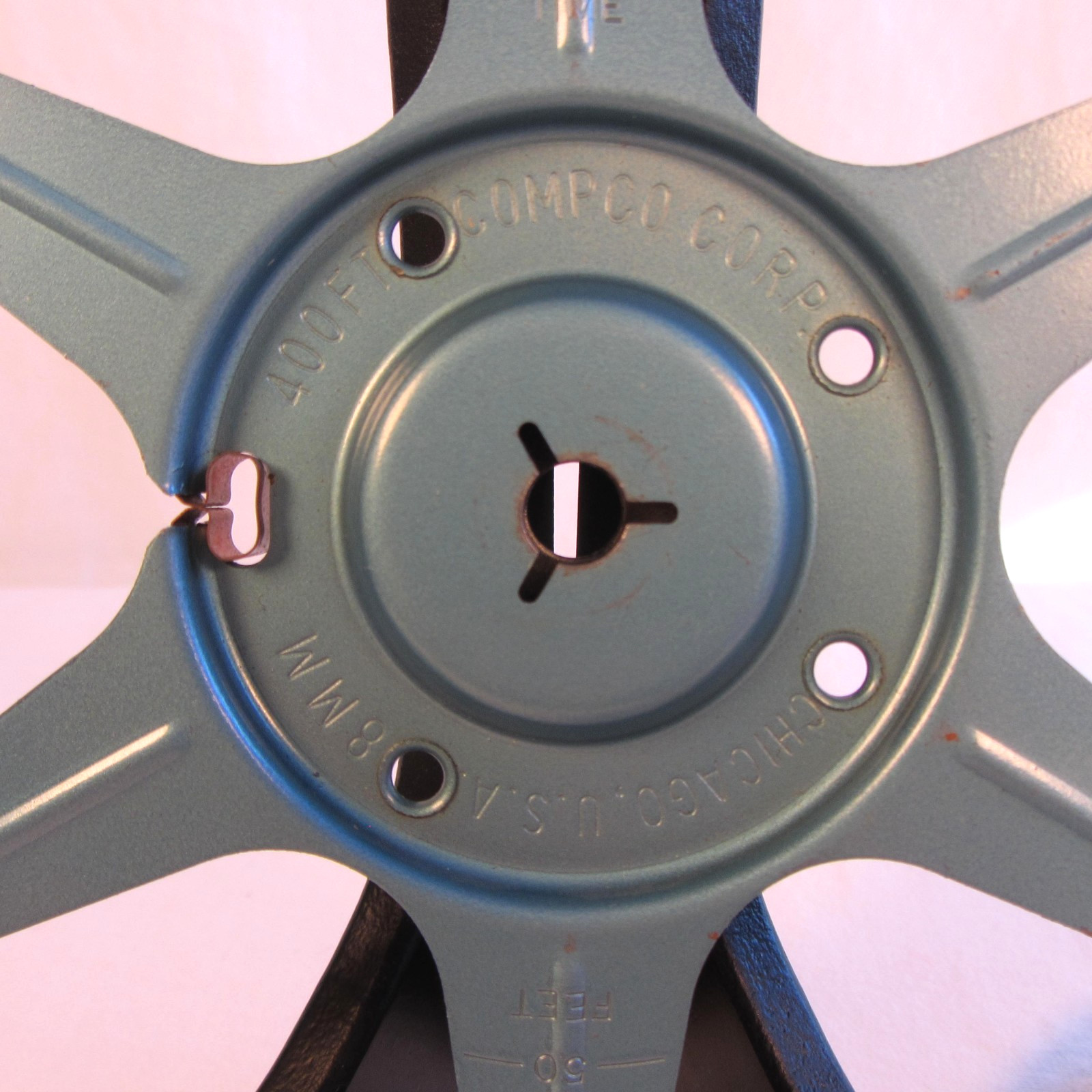 Vintage One 8mm 400 Ft 7 Inches Metal Movie Reel with Case blue Compco Corp