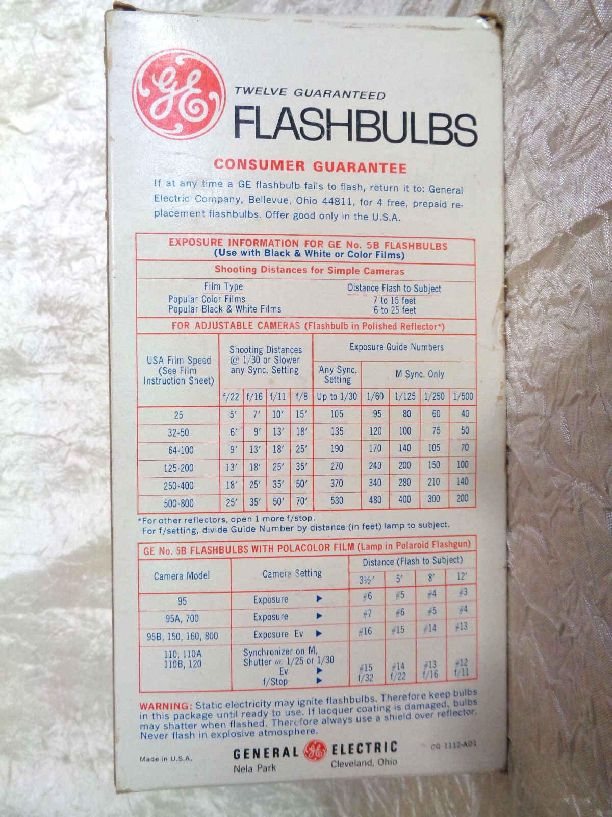 VINTAGE Box of 12 GE 5B Flashbulbs – New General Electric Flash Bulbs