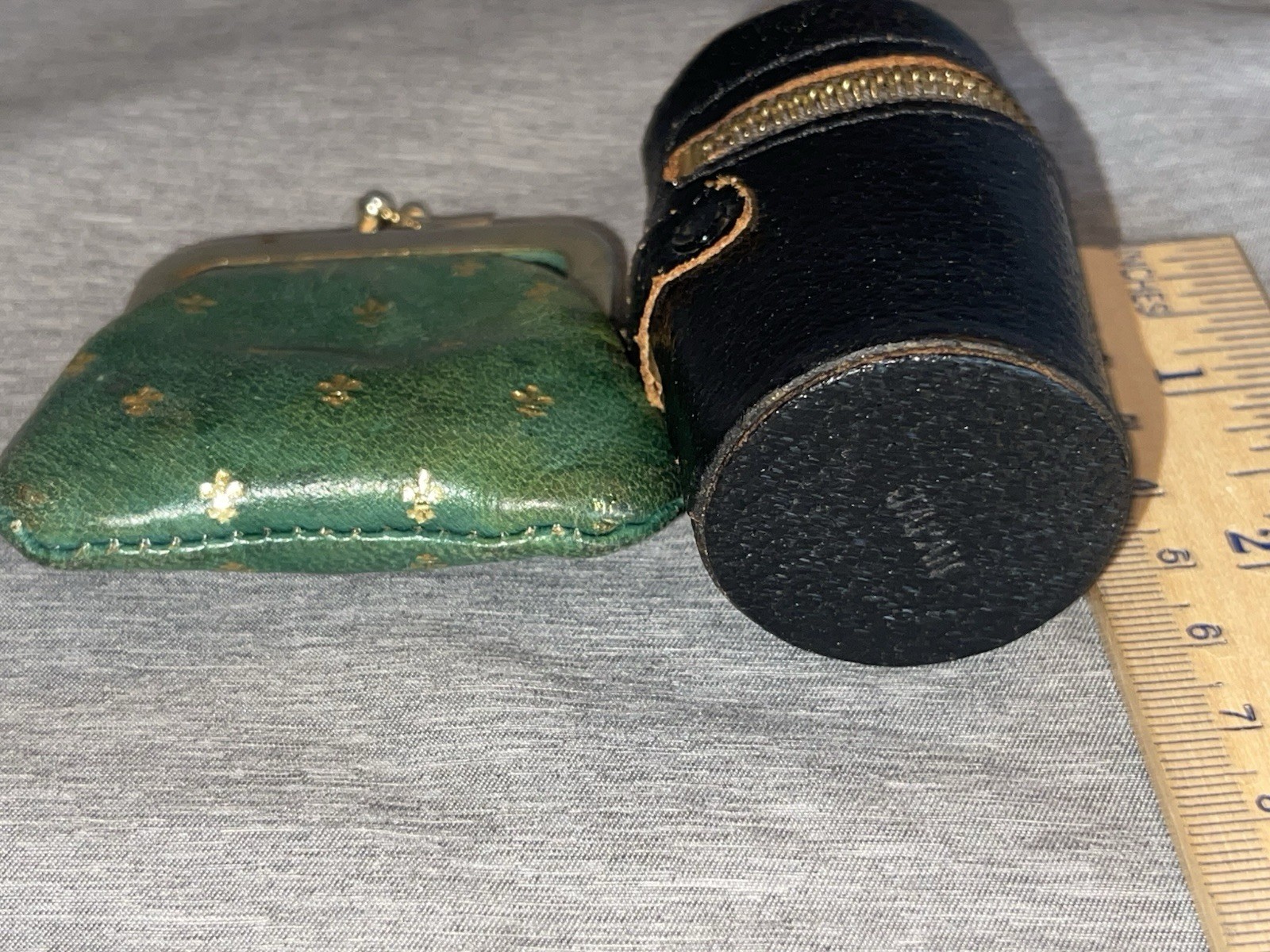 Lot Of 2 Vintage Mini Zipper Top Film Canister & Italian Kiss Lock Mini Coin Bag