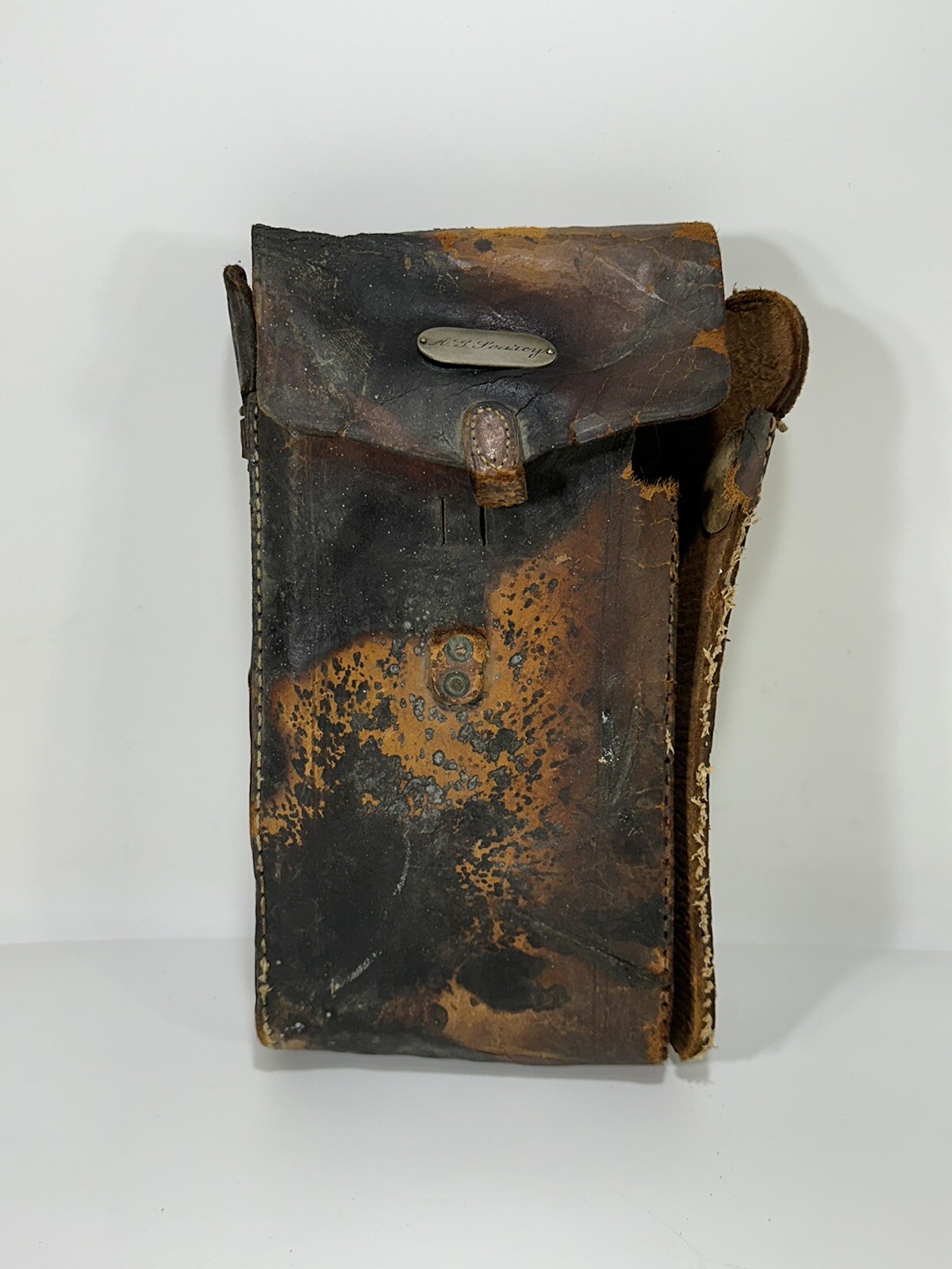 Antique Brown Hard Leather Case Bag for Folding Camera ~ Rough Condition