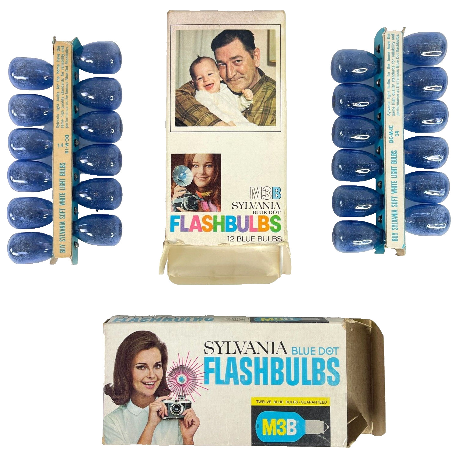 Sylvania Blue Dot M3B Flashbulbs 2 Vtg Box Bundle Old Stock 1960s 24 Bulbs USA