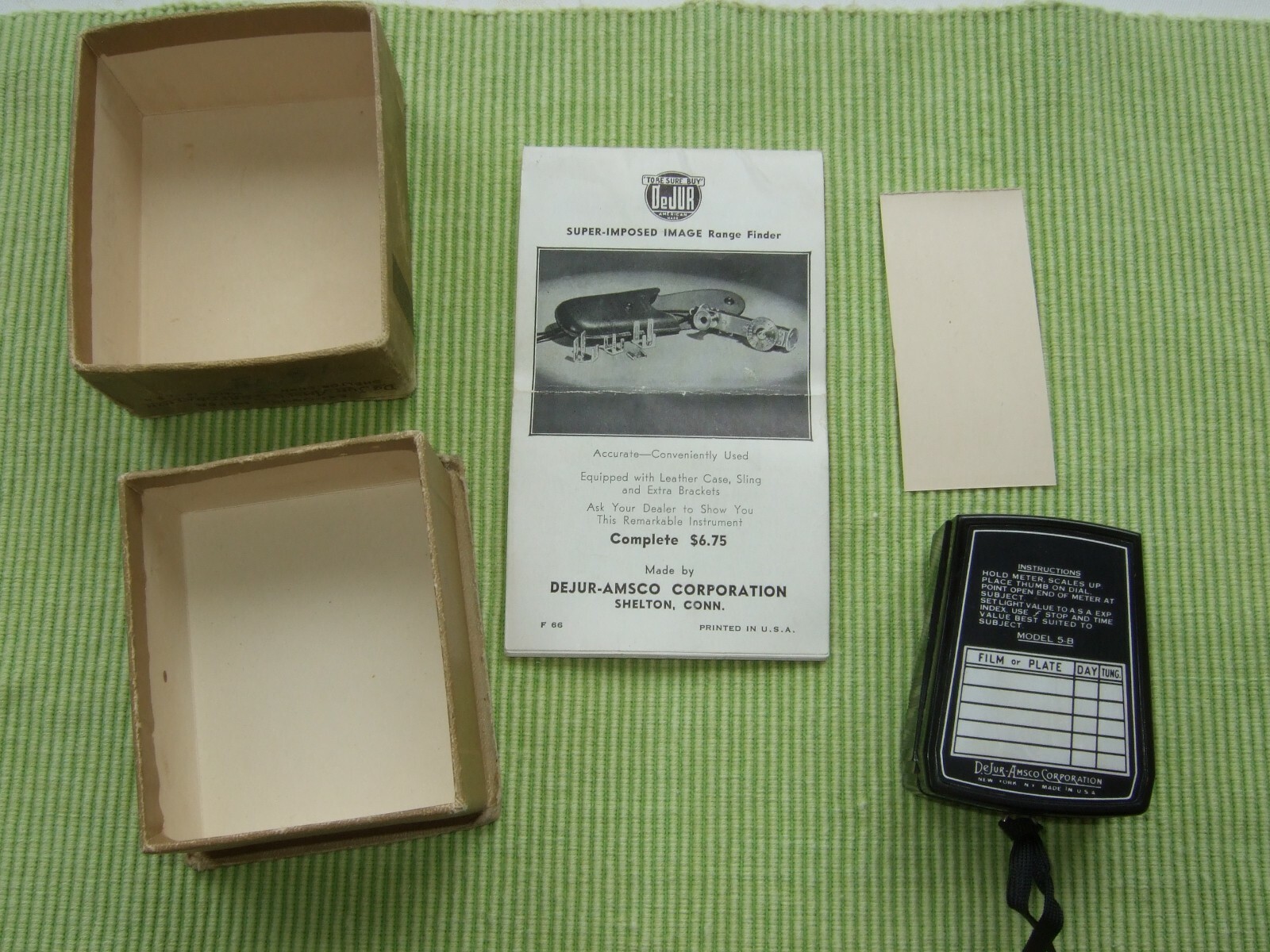 Vintage DeJur Exposure Meter with Strap ~ Made in USA Box Instruction Book 5B