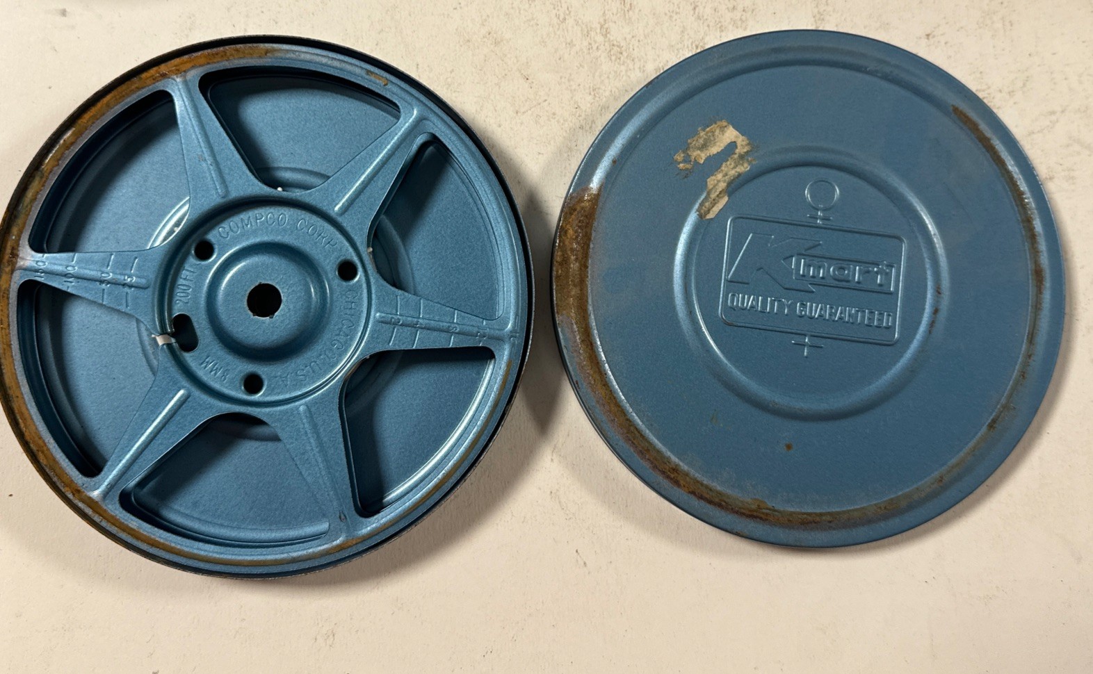 Lot of 7 Movie Film Reels & Cans 5″ 8mm Kmart Blue Kenco Dual Regular