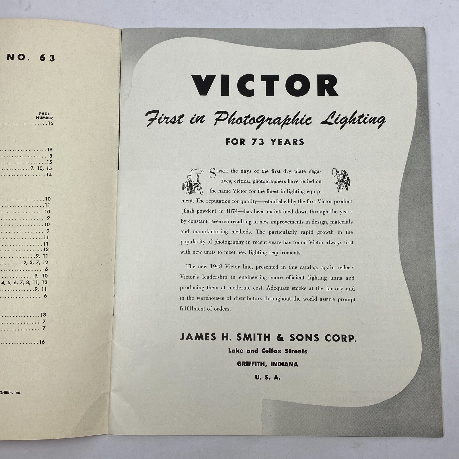 1947 Victor Photographic Book Lighting Equipment Supplies Smith Sons Griffith IN