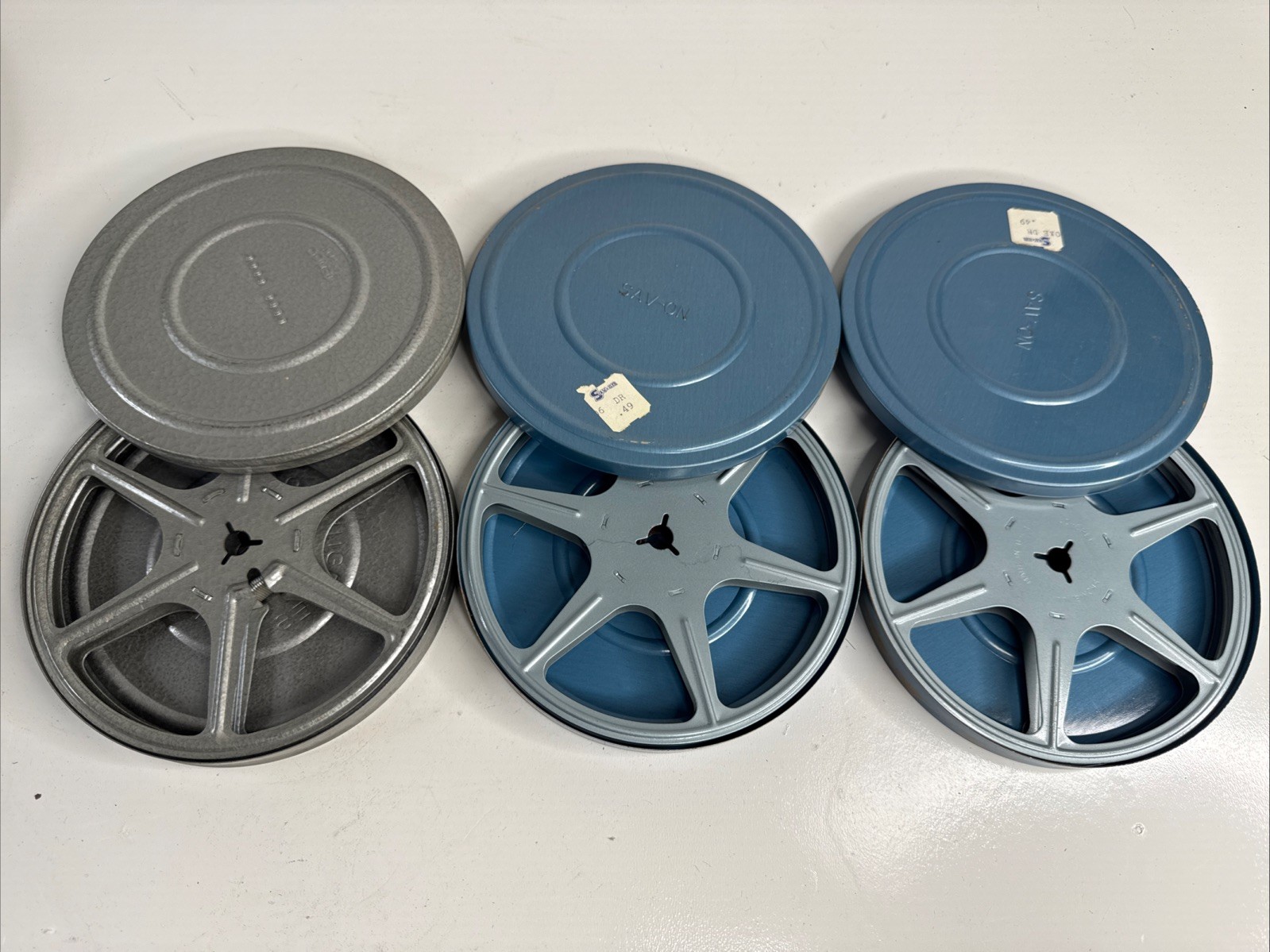 3 Vintage 5” Scherer & Kenco Metal Film Canisters & Empty Reels Made In USA