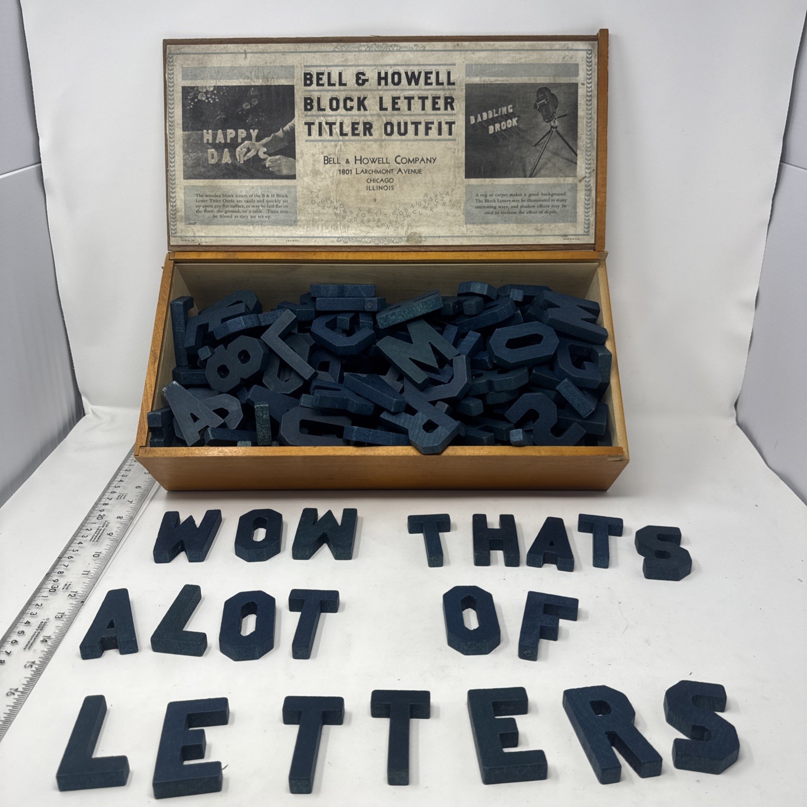 1940’s Bell & Howell Wood Block Letter Movie Titling Outfit *190+Pieces – W/Box