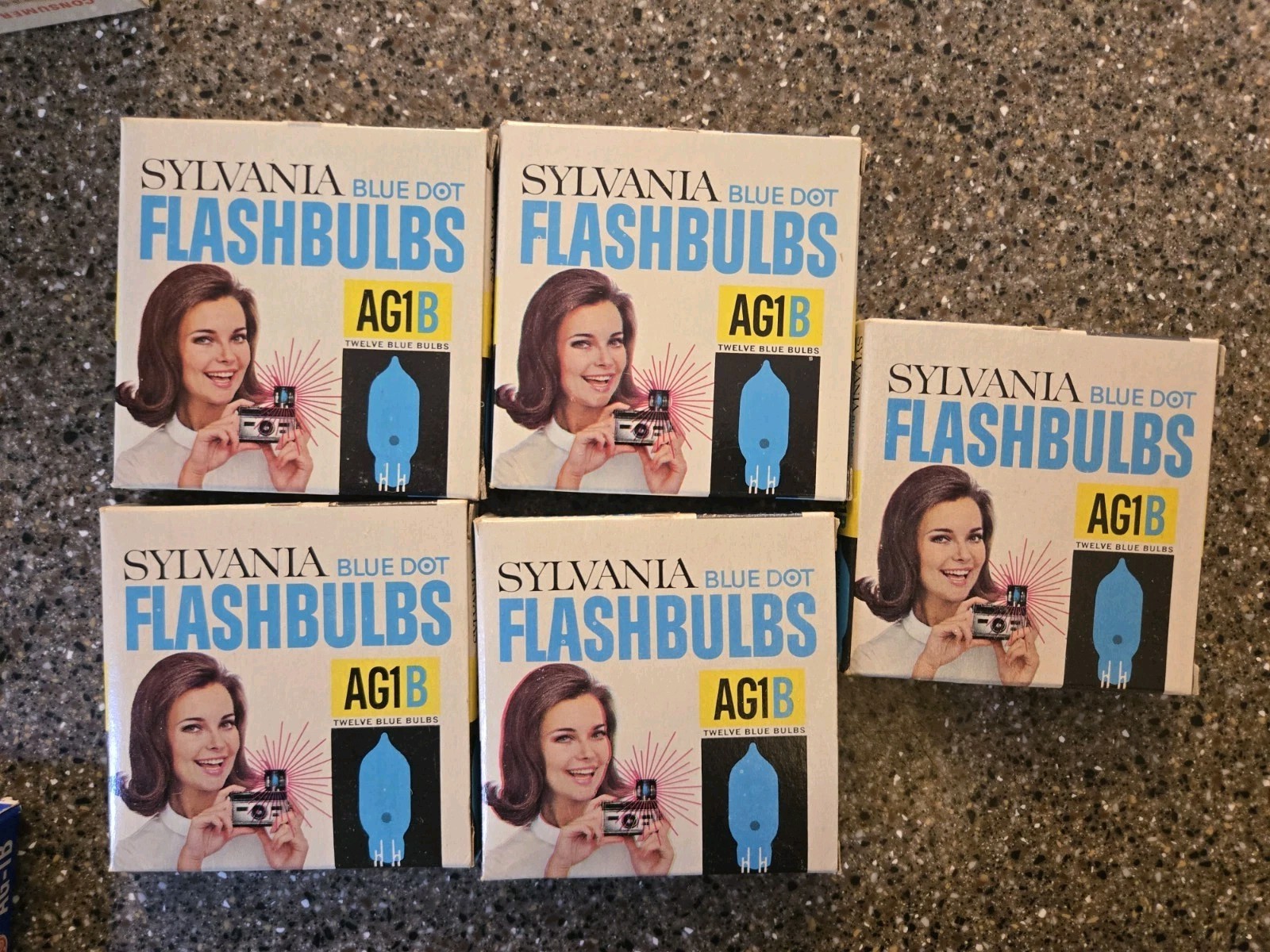 NOS Vintage Sylvania AG1B Blue Dot Flash Bulbs 5 Boxes 60 Lamps