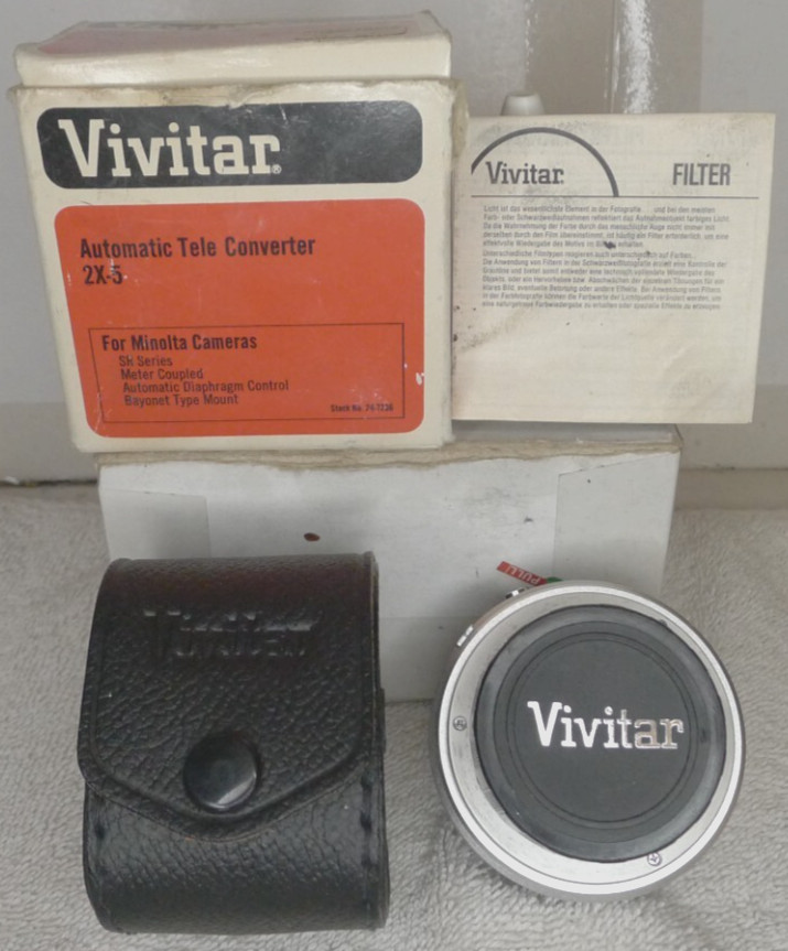 Vivitar MC Tele Converter 2X-5 & Box, Caps & Case for Minolta – Made in Japan