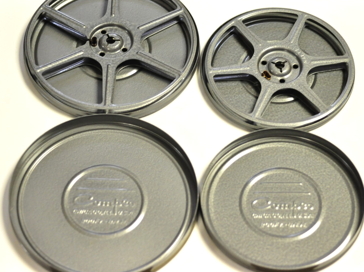 2-Compco 8mm movie reels & cans. 1-300ft and 1-200ft.