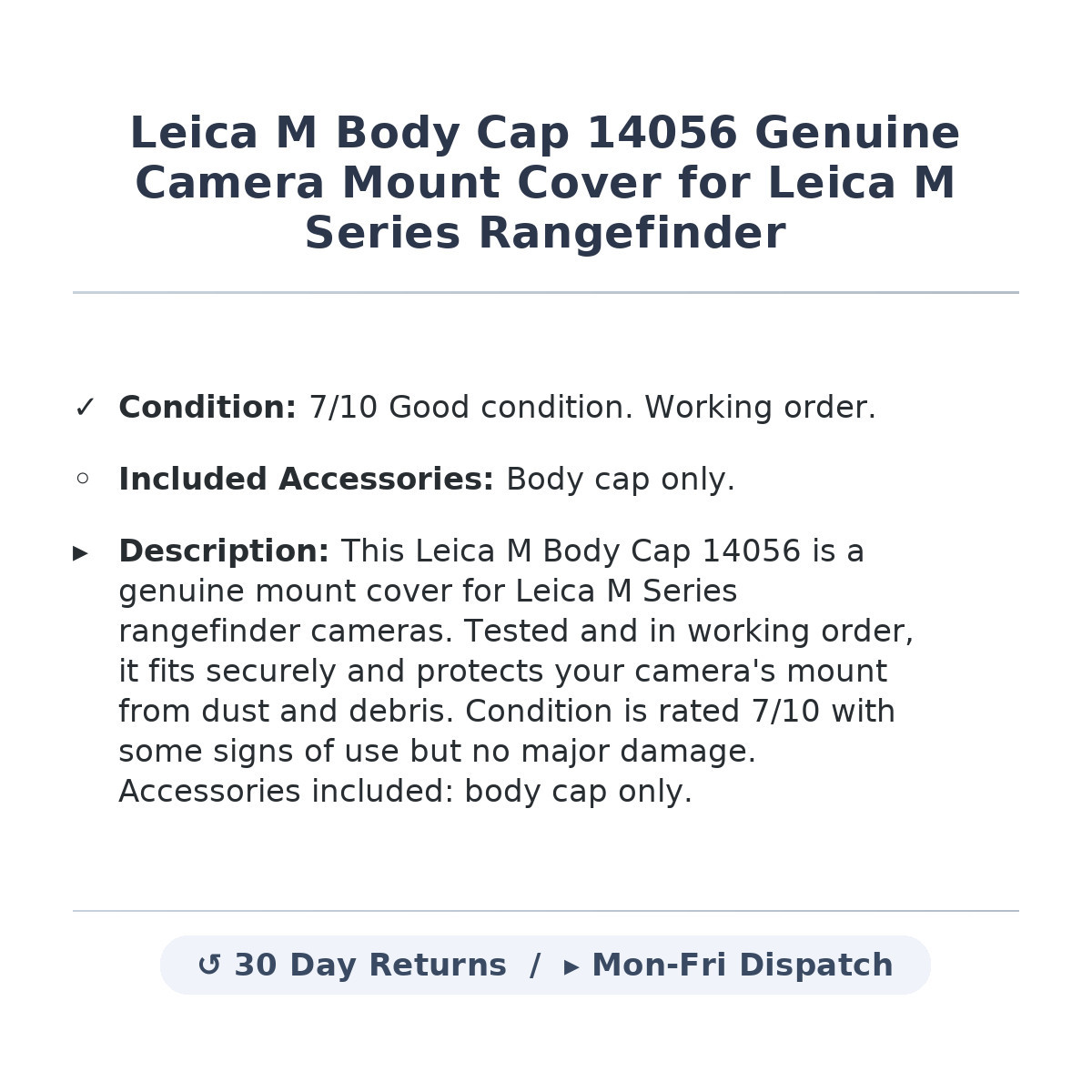 Leica M Body Cap 14056 Genuine Camera Mount Cover for Leica M Series Rangefinder