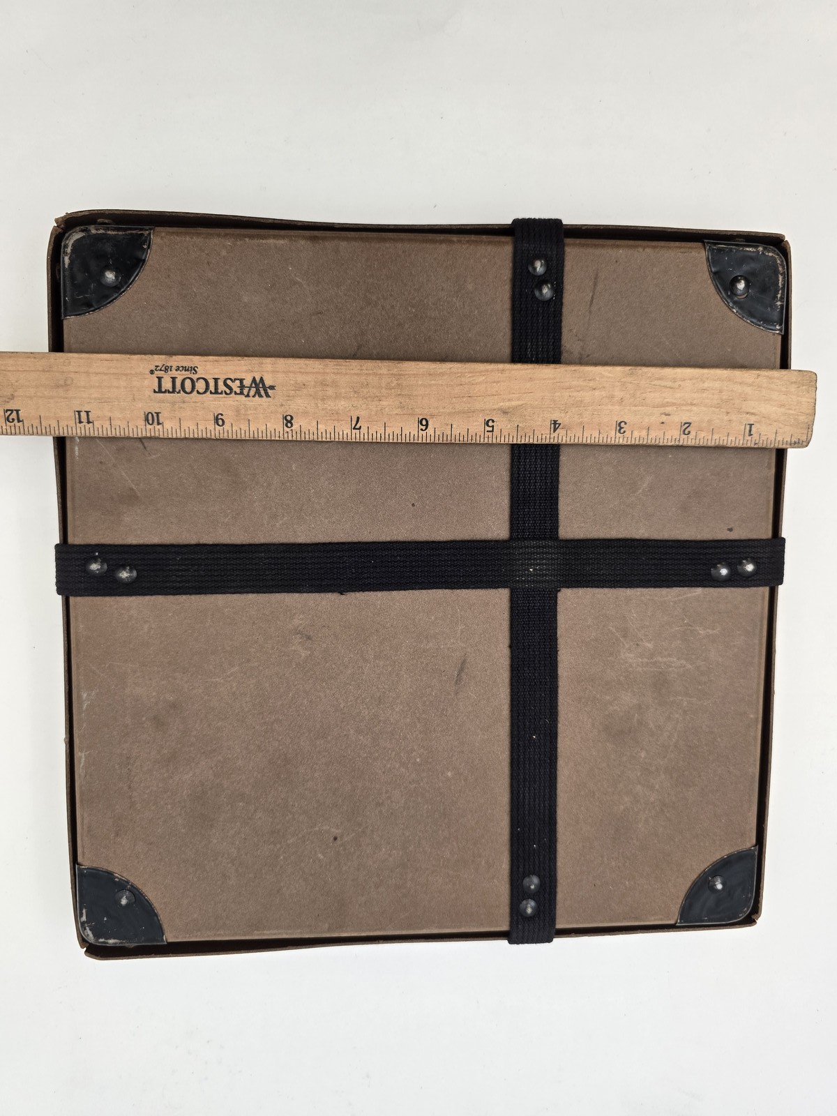 Vintage 11″ Square Fiberbilt Shipping Case Metal Corners Fabric Straps 1960s Lab