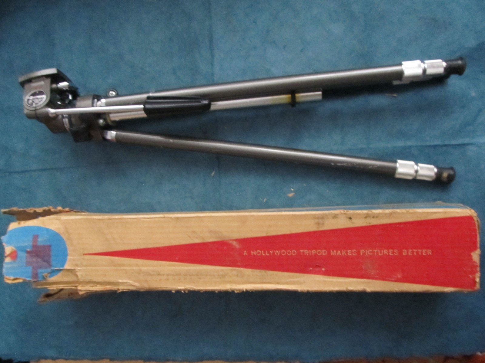 Vintage Hollywood tripod for camera with original box extends to 50″