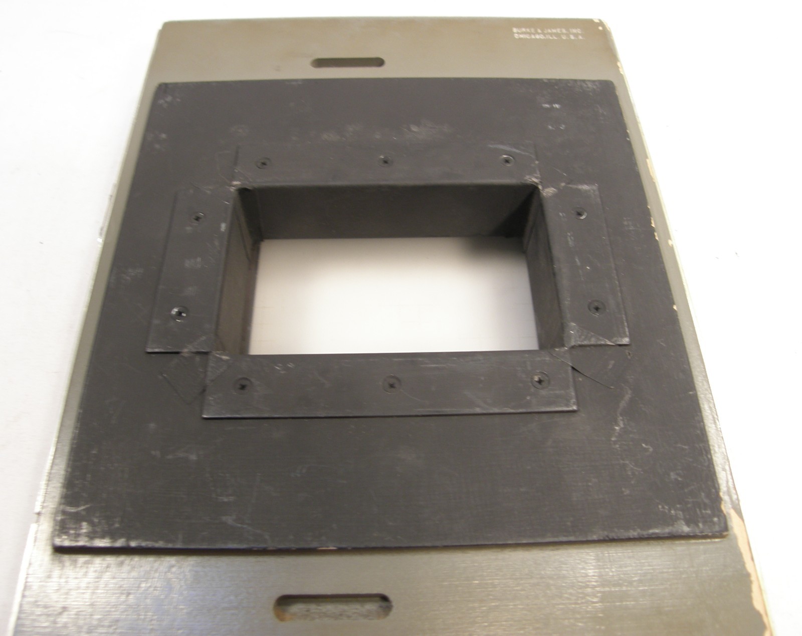 VINTAGE BURKE & JAMES SLIDING BACK REDUCER 3 1/2″ X 4 3/4″ GROUND GLASS W/GRID