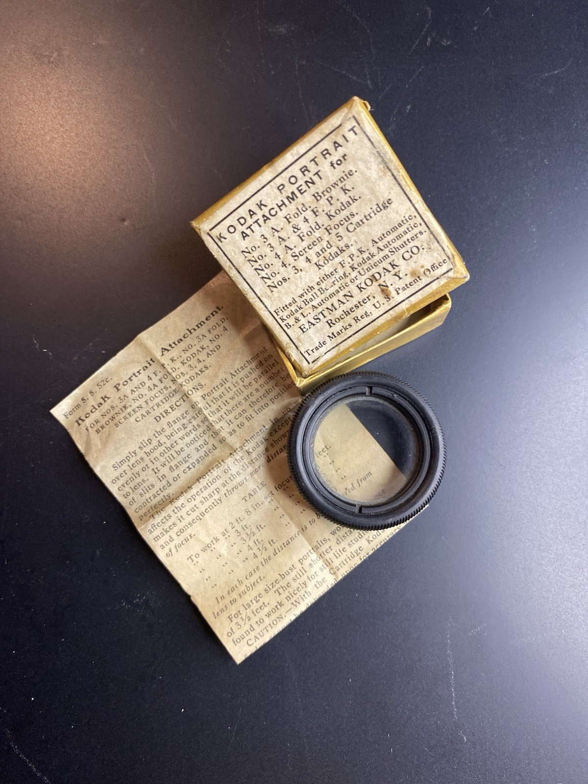 Kodak Portrait Attachment Lens for No. 3A, 4 F.P.K., Fold Brownie, Fold Kodak