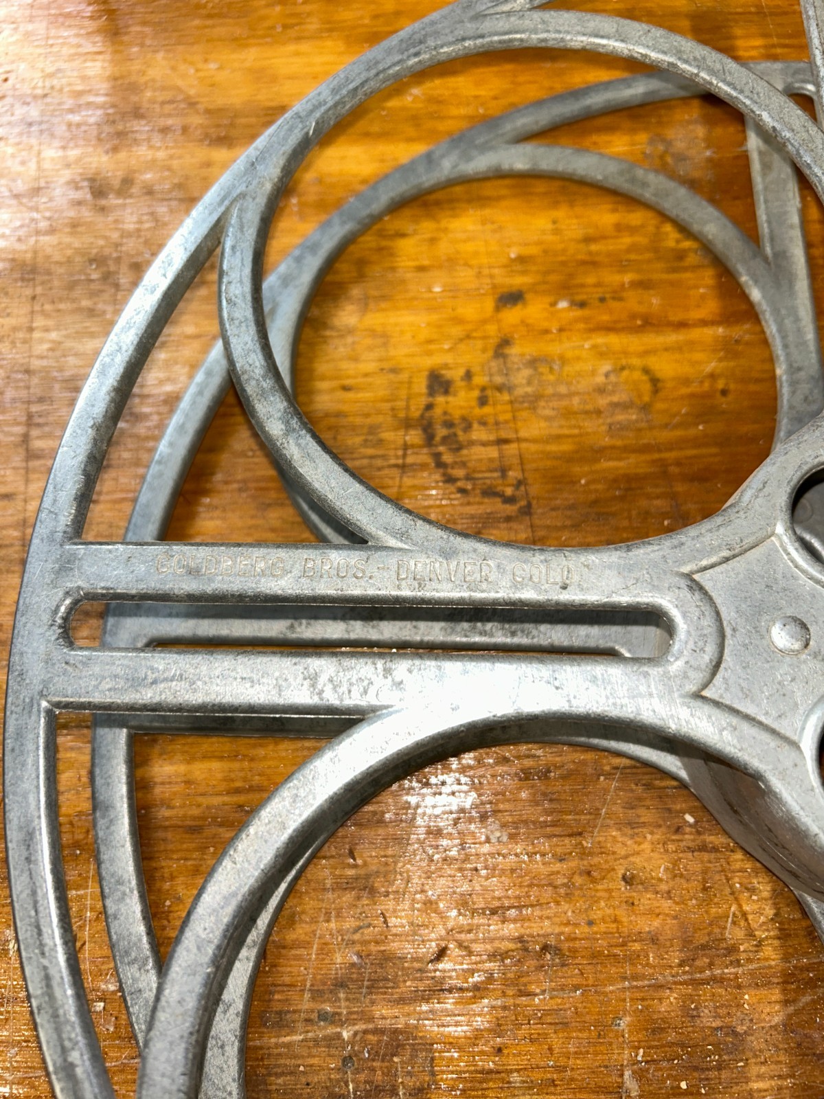 Vintage Goldberg Bros. 35mm Cinema Reel 4 Hole Cast Aluminum 14″ Compact Size