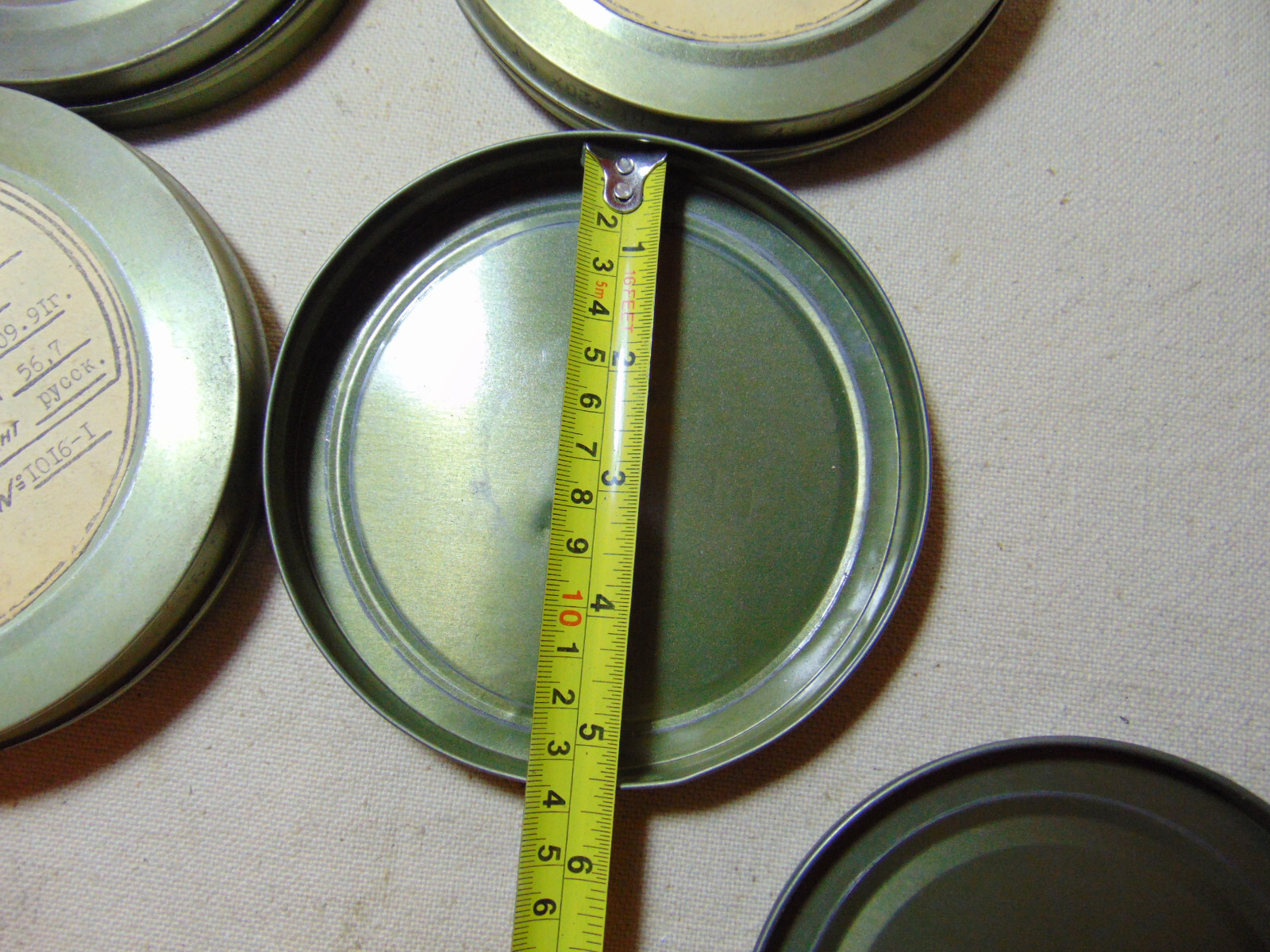 4pc Lacquered empty 16mm Metal film can 5″ 200ft cinema movie storage tin case