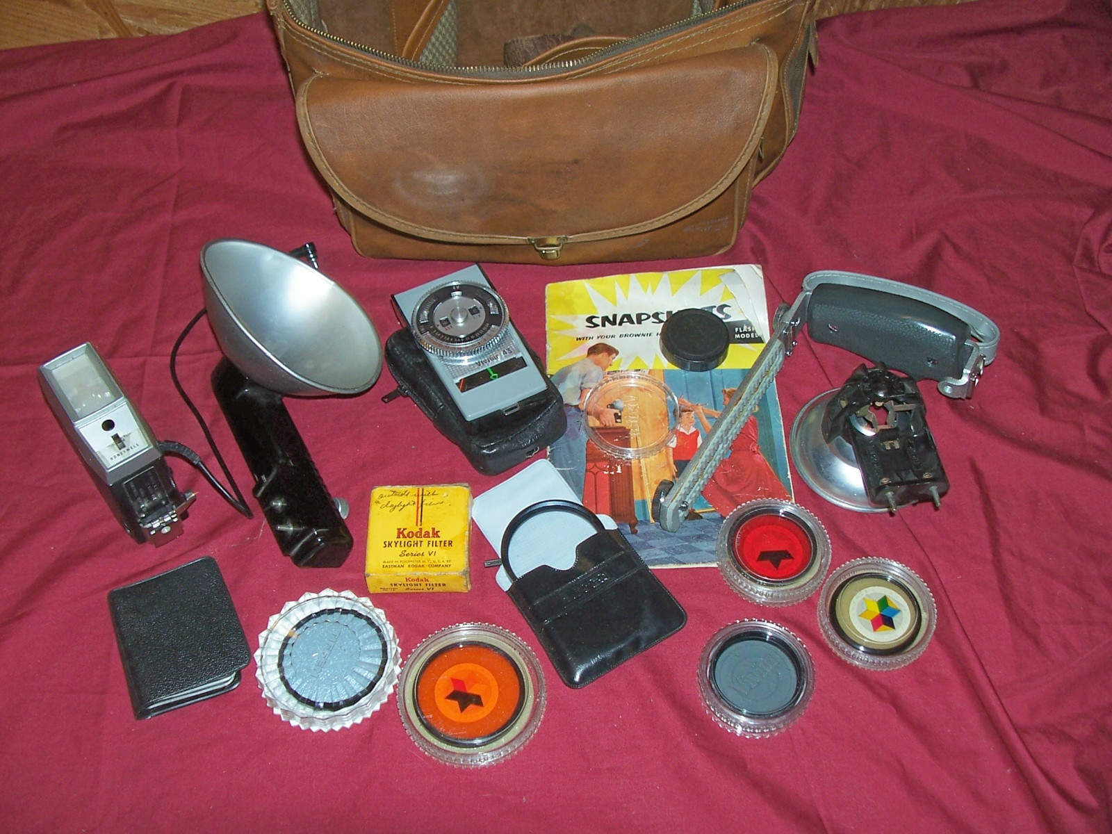 Old Camera Gear Case Kodak Flash Filters Vintage Vivitar Light Meter Honeywell