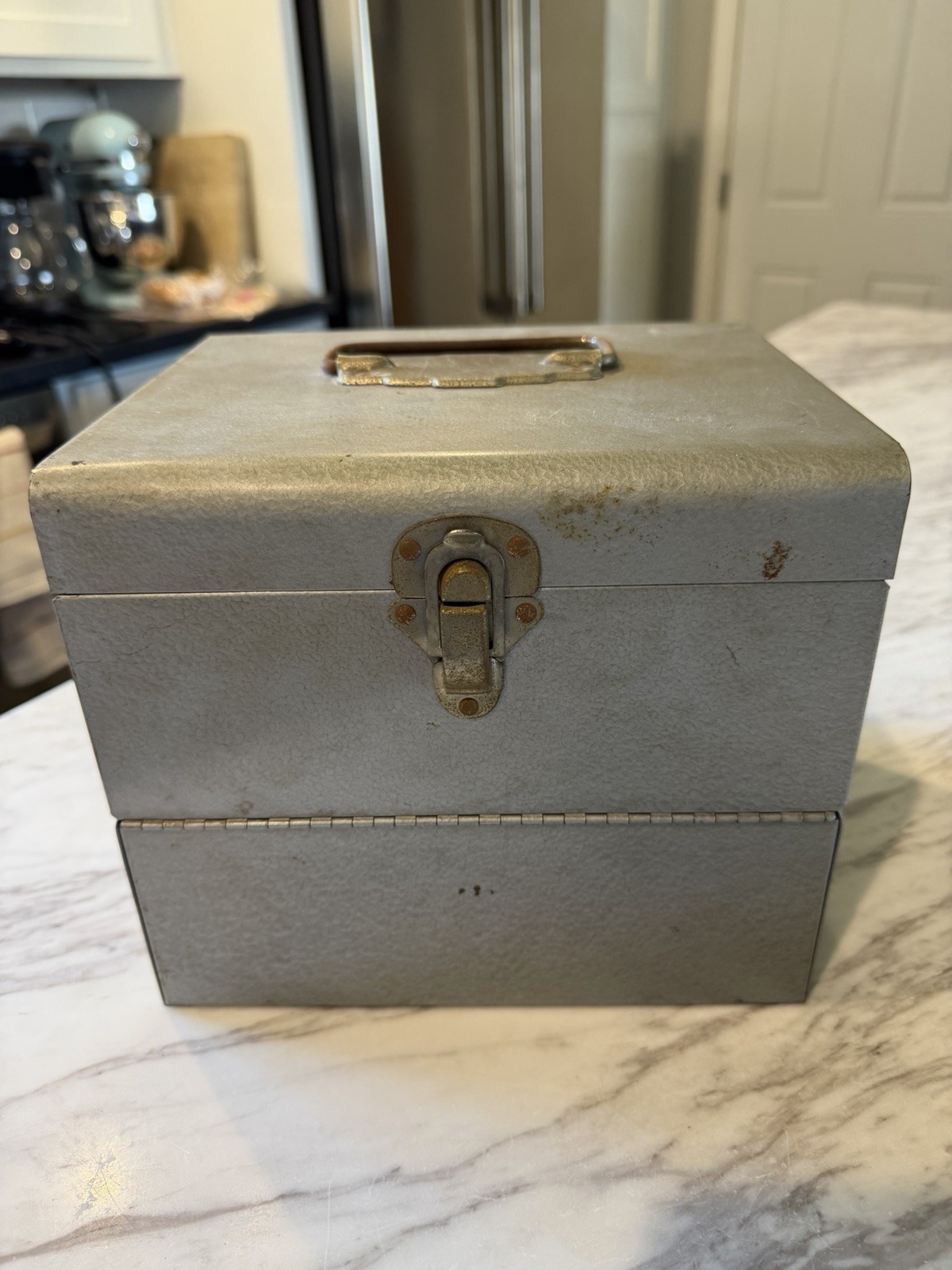 Vintage 8mm Movie Film Reel Storage Box Metal Hammered Gray Industrial MCM