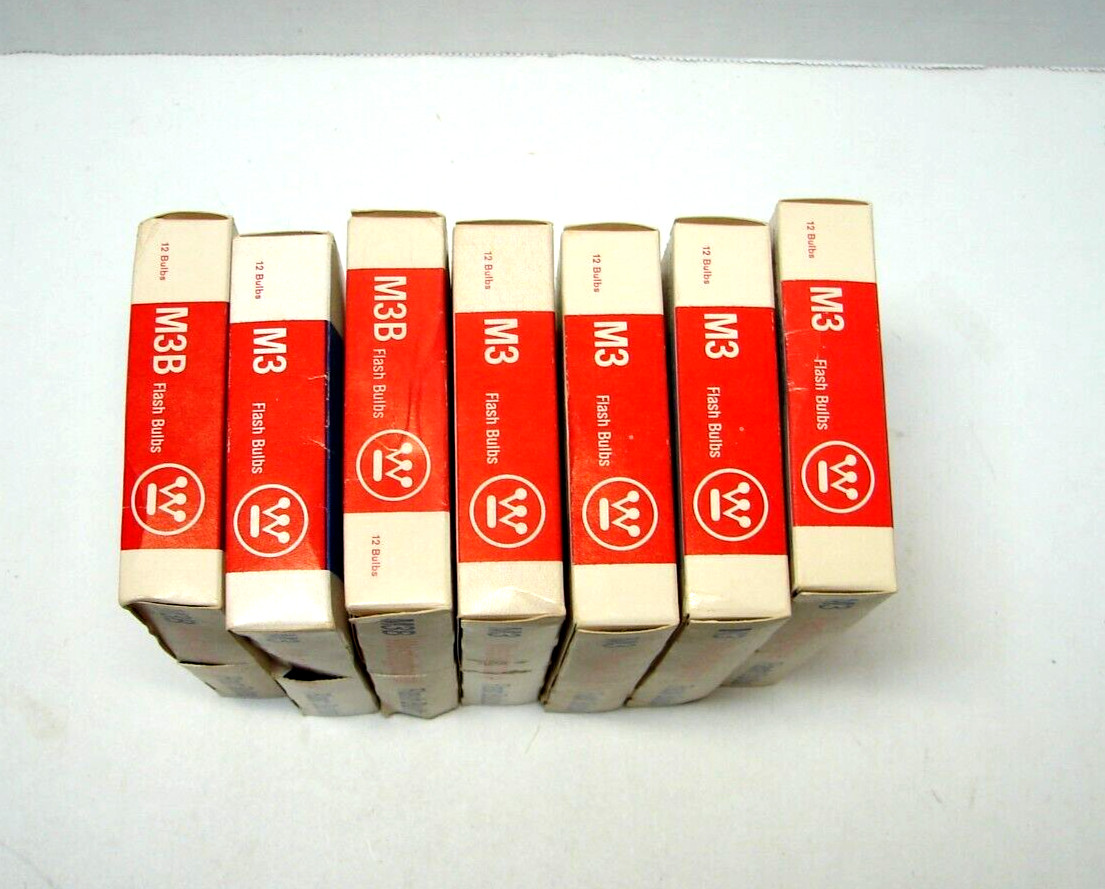 Vintage Westinghouse M3 PhotoFlash Bulbs 7 Boxes w/12 ea. total 84 New Old Stock