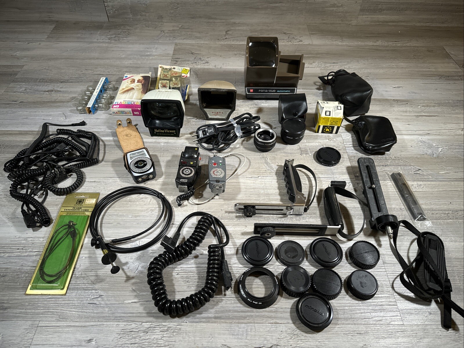 Vintage Camera Accessories Lot Lenses Caps Cords Viewers Handles Cases READ DESC