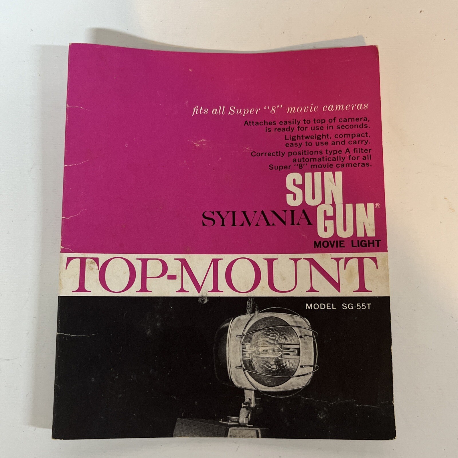 Vintage Sylvania Sun Gun Light Model SG-55T Top Mount For Super 8 Camera Tested