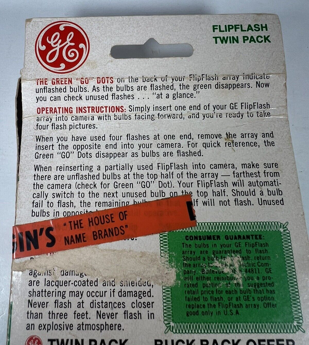Vintage GE Flip Flash Twin Pack Original Packaging 16 Flashes Green Dot NOS