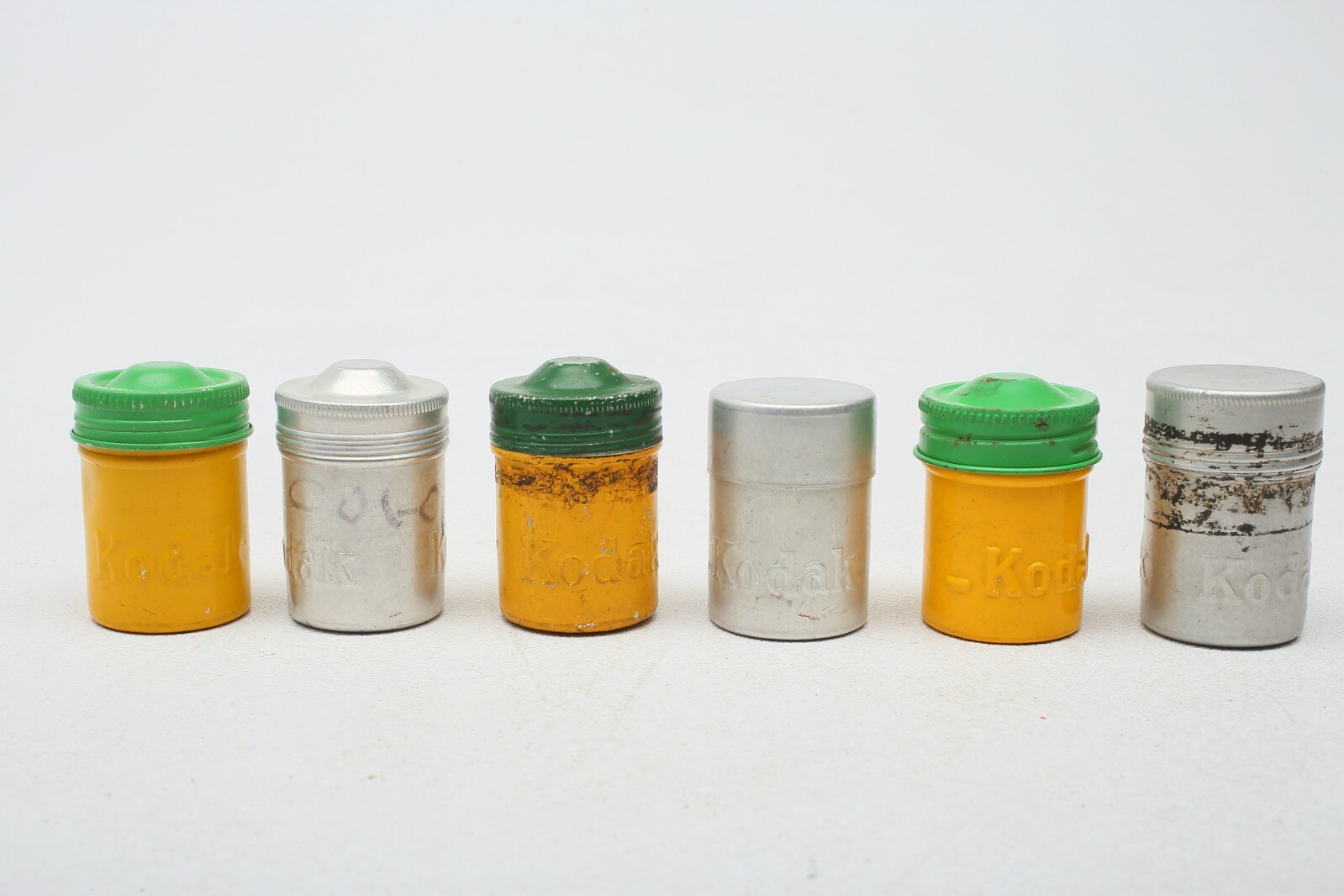 Kodak metal 35mm film canister Yellow+Silver cans with Green+Silver Lids++6 Lot