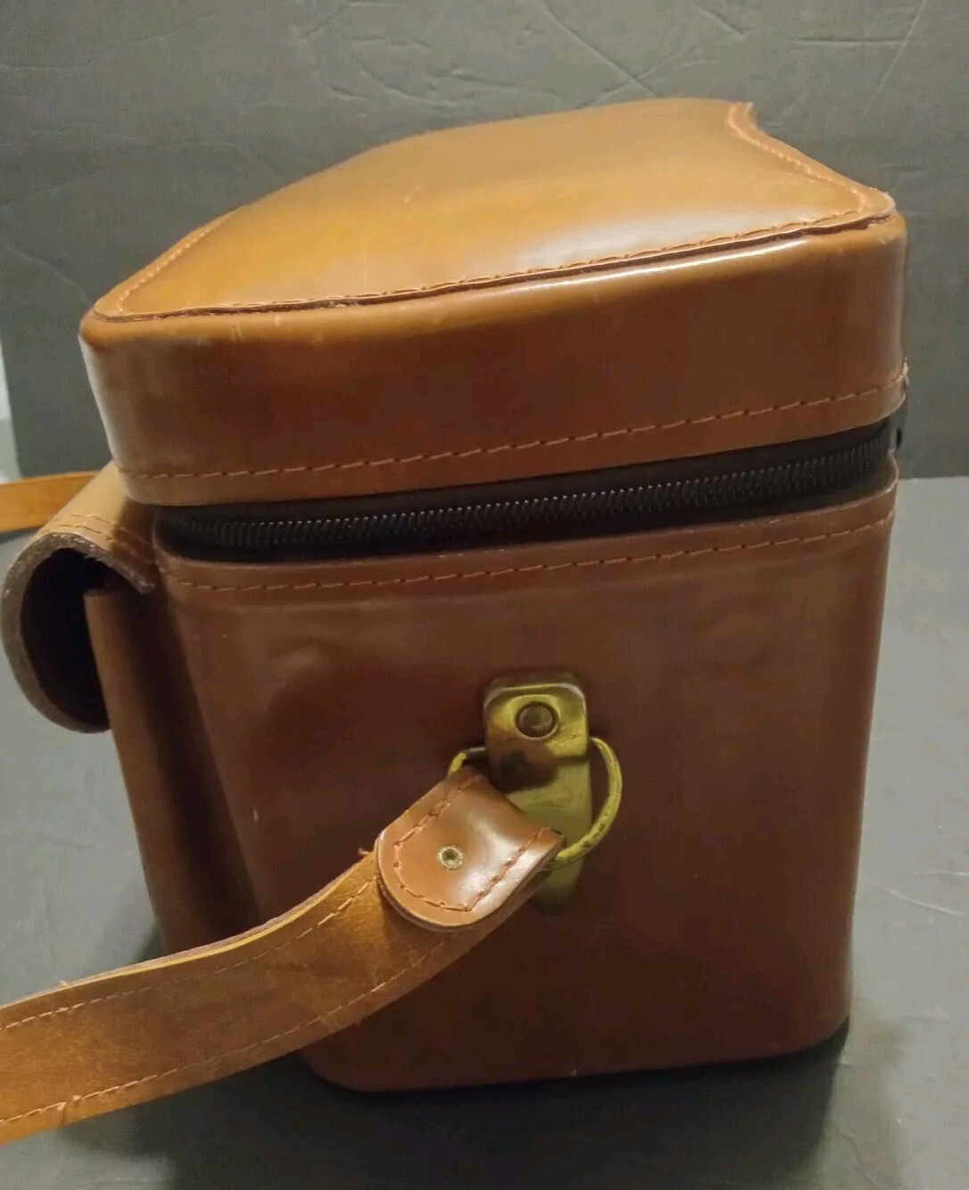 Leather Camera Bag Hard Case With Buckle Strap Vintage Brown 1950-60s #803 USA