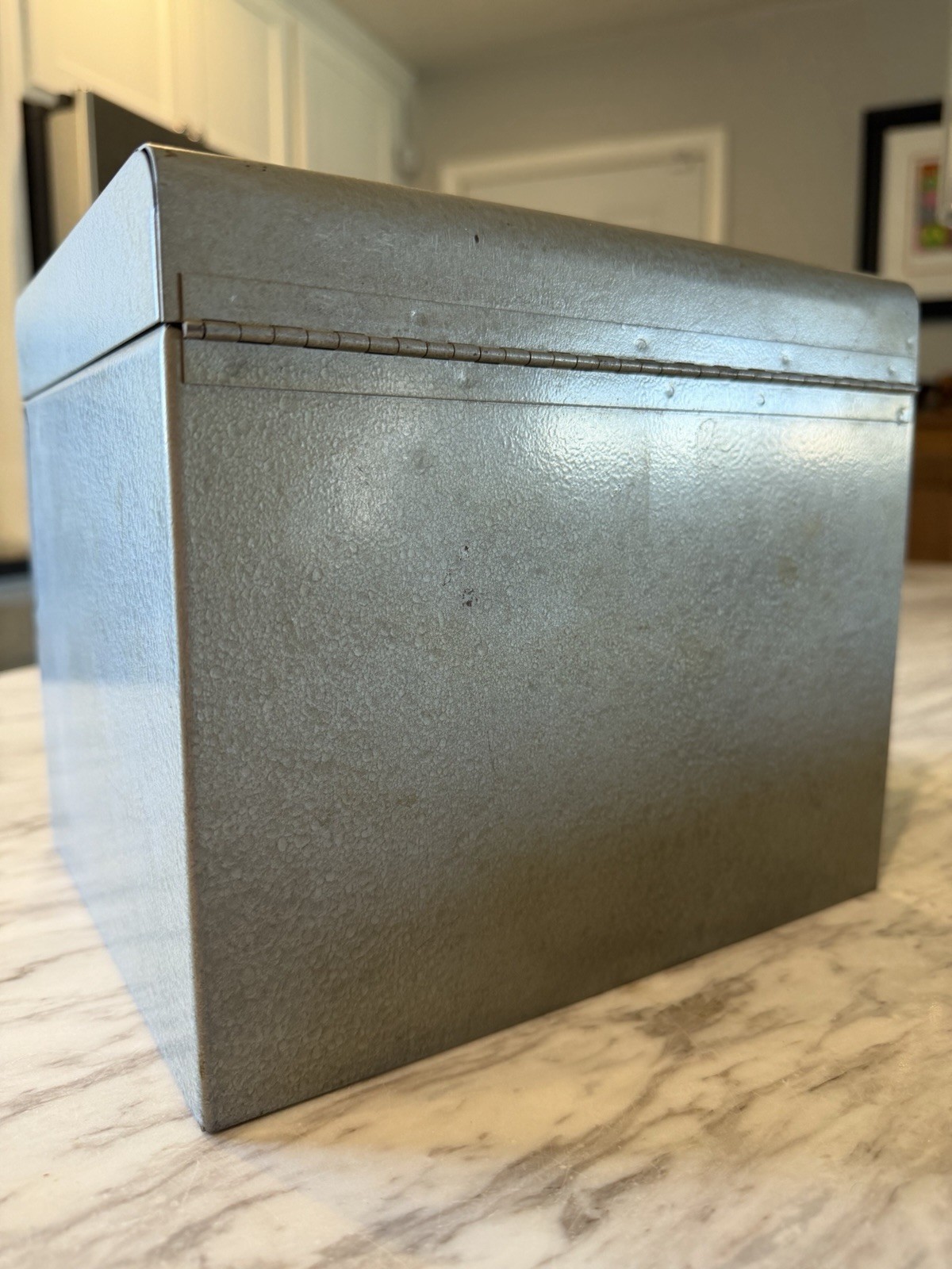 Vintage 8mm Movie Film Reel Storage Box Metal Hammered Gray Industrial MCM