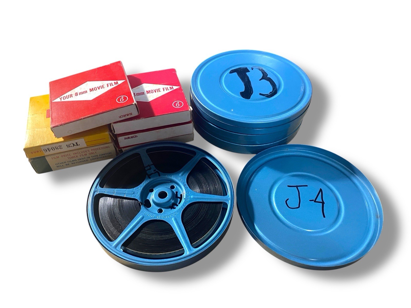 Lot of 4 Metal Film Cans with Reels 8mm 5″ (6) 3″ Plastic Reels Family Vacation