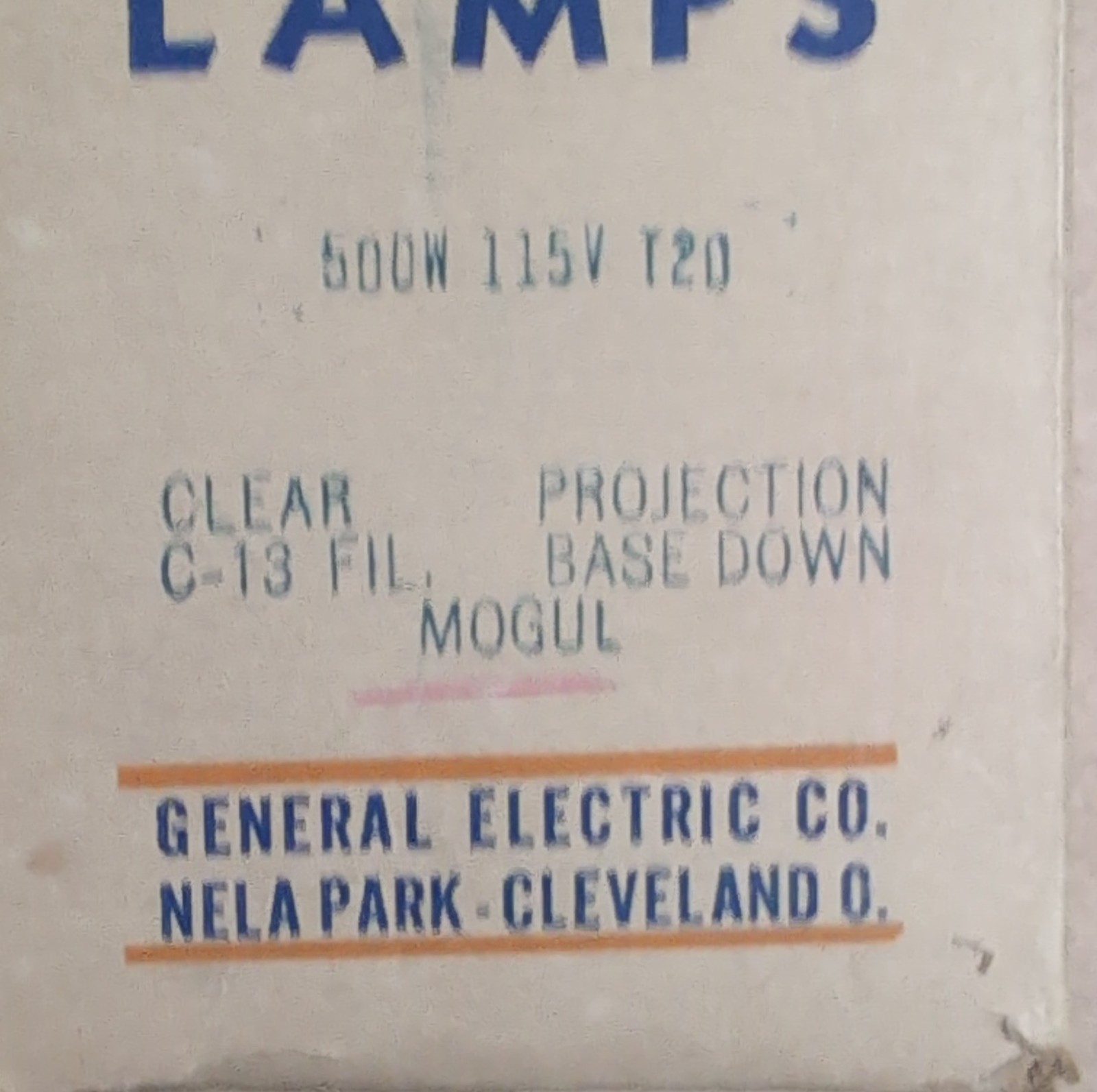 Projection Lamp Bulb GE 500W 115V T20 Mogul Base Movie Projector
