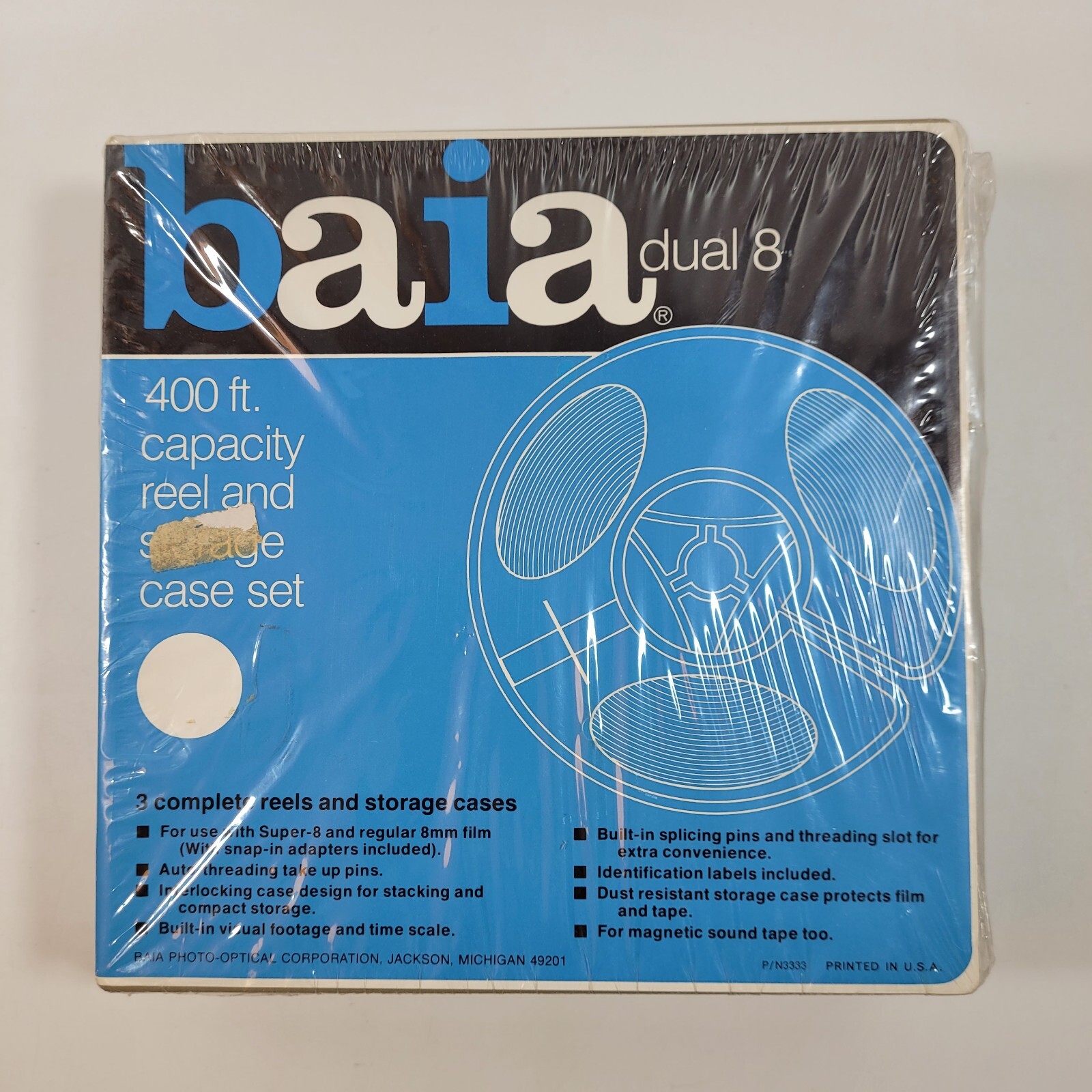 Set of 3 Vintage Baia Dual 8 400 Ft Capacity Reel & Storage Case Sets NEW Sealed
