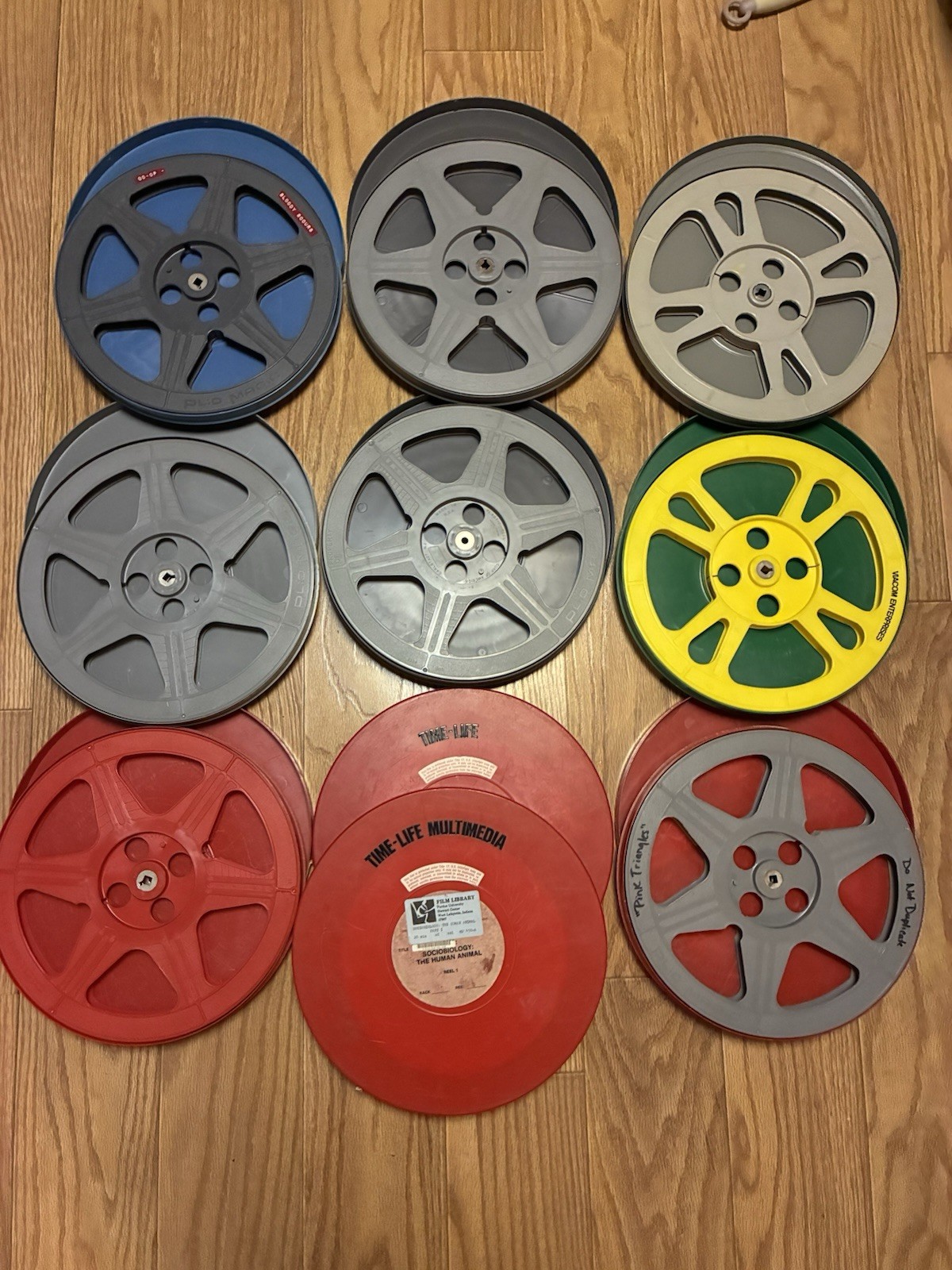 Lot Of 10 Film Reels & Cans 12.5”steel Plastic Plio Magic Goldberg Brothers NICE