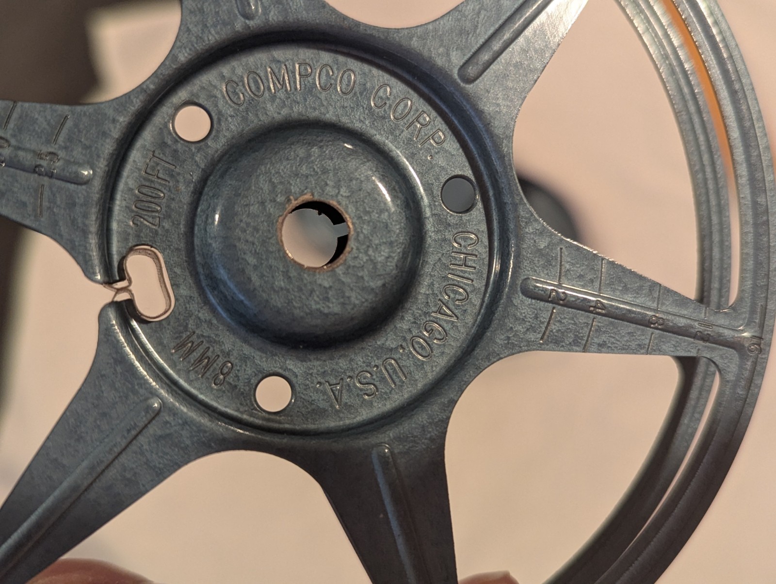 Vintage Compco Corp. 8mm/200ft 5” Blue Film Reel Canister and Reel Universal