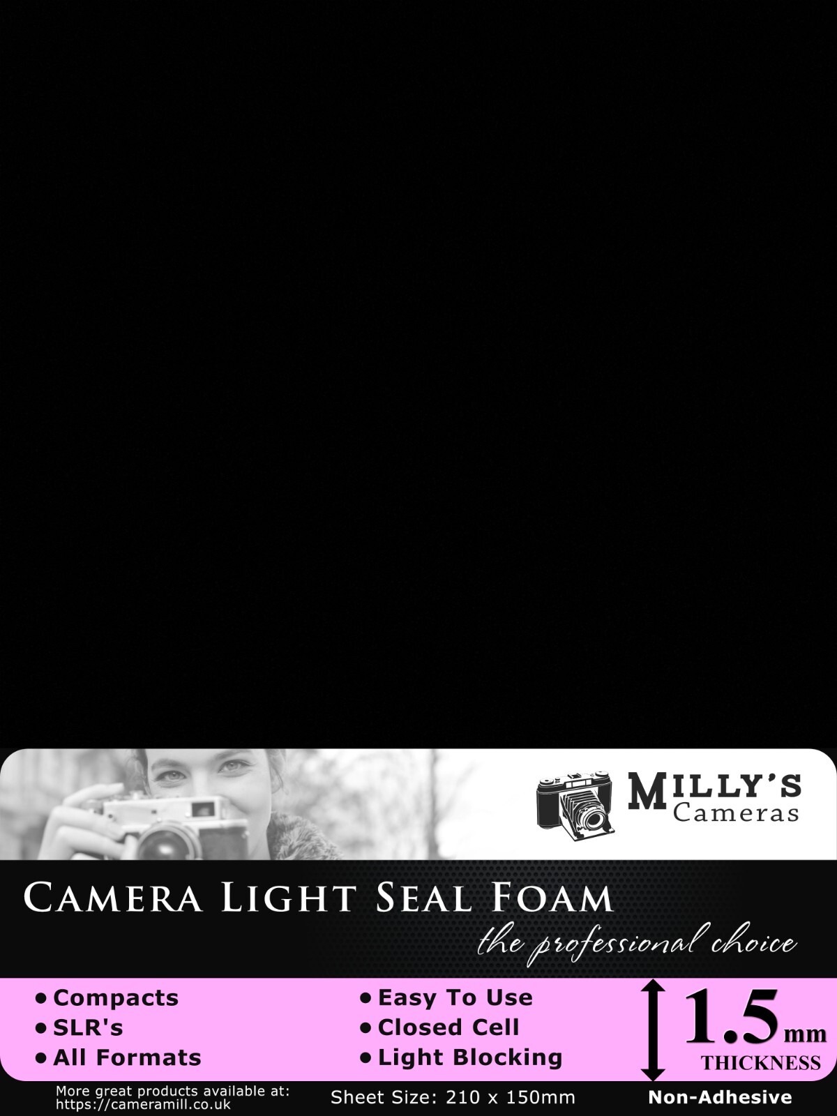 1.5mm Light Seal Foam – 210 x 150mm Non-Adhesive for ALL Film Camera Formats
