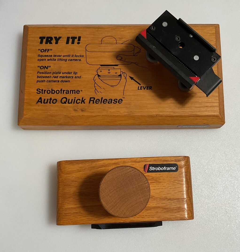 RARE Wooden Camera Salesman Sample Stroboframe Quick Release Set