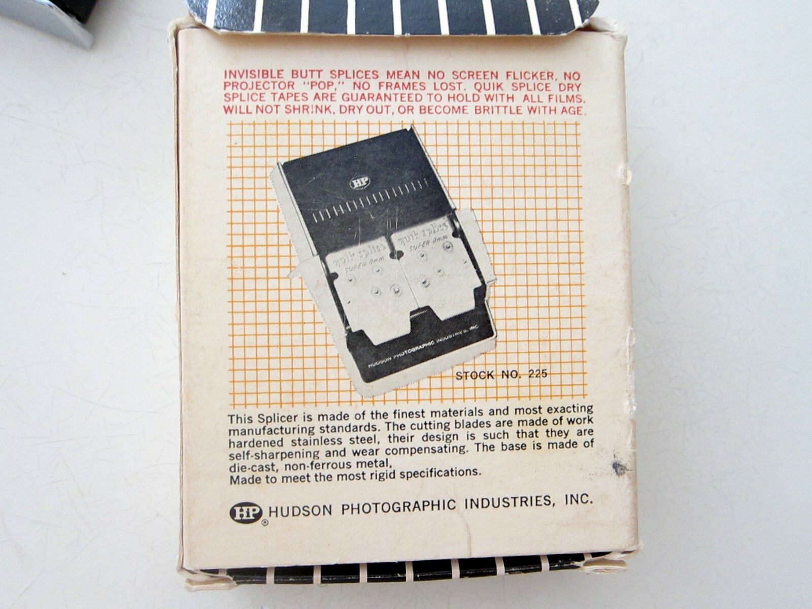 HP HUDSON PHOTOGRAPHIC SUPER 8 MOVIE TAPE AUTOMATIC BUTT SPLICER QUICK SPLICE
