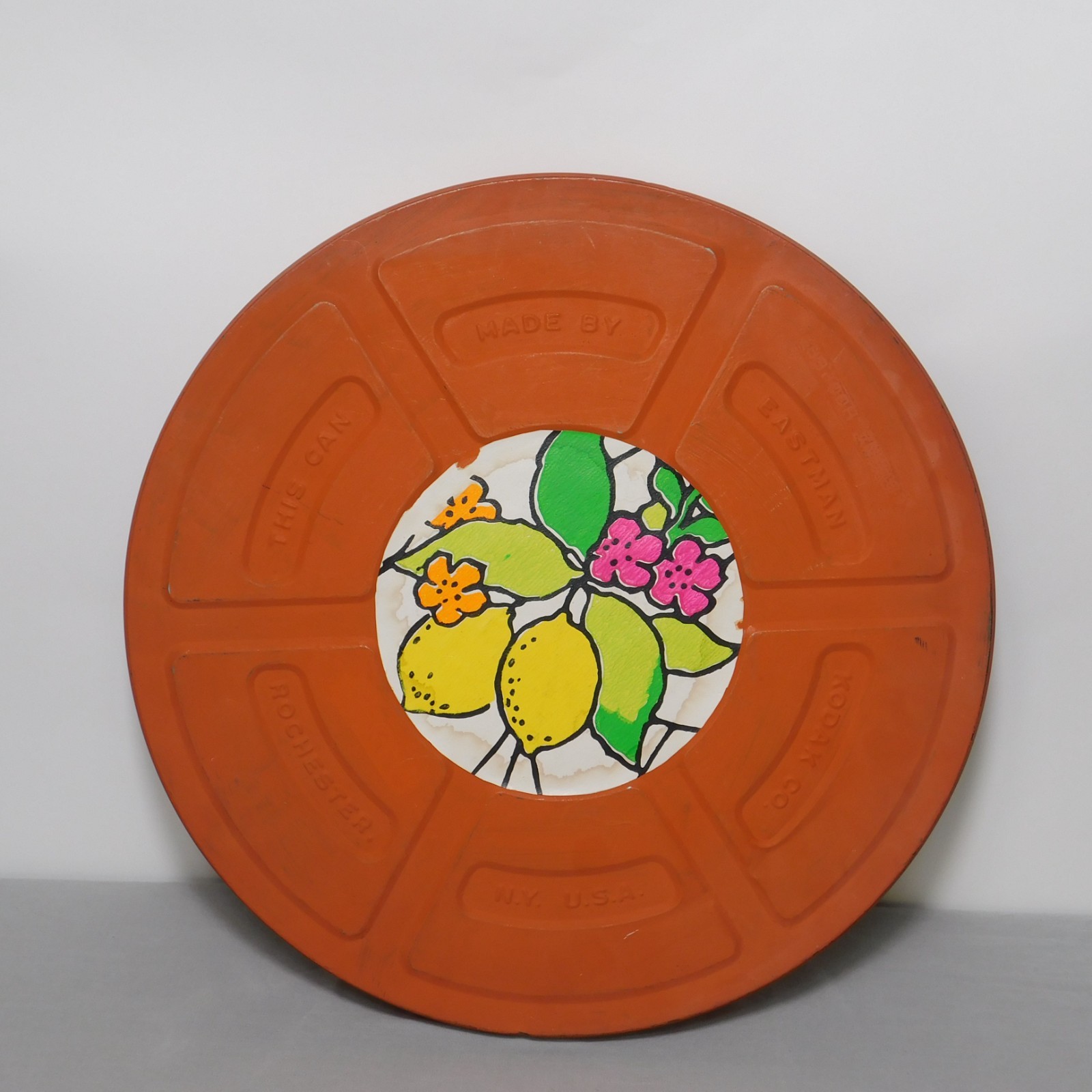 Vtg Eastman Kodak Company Rochester 14″ Metal Film Reel Canister Case Folk Art