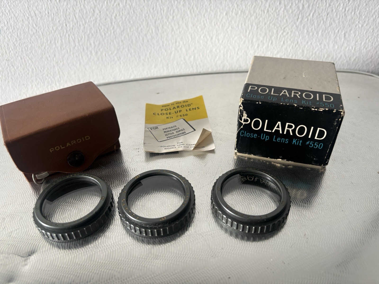 Polaroid Close-Up Lens Kit #550 for Model 110 series – 3 w/Leather Case -RARE