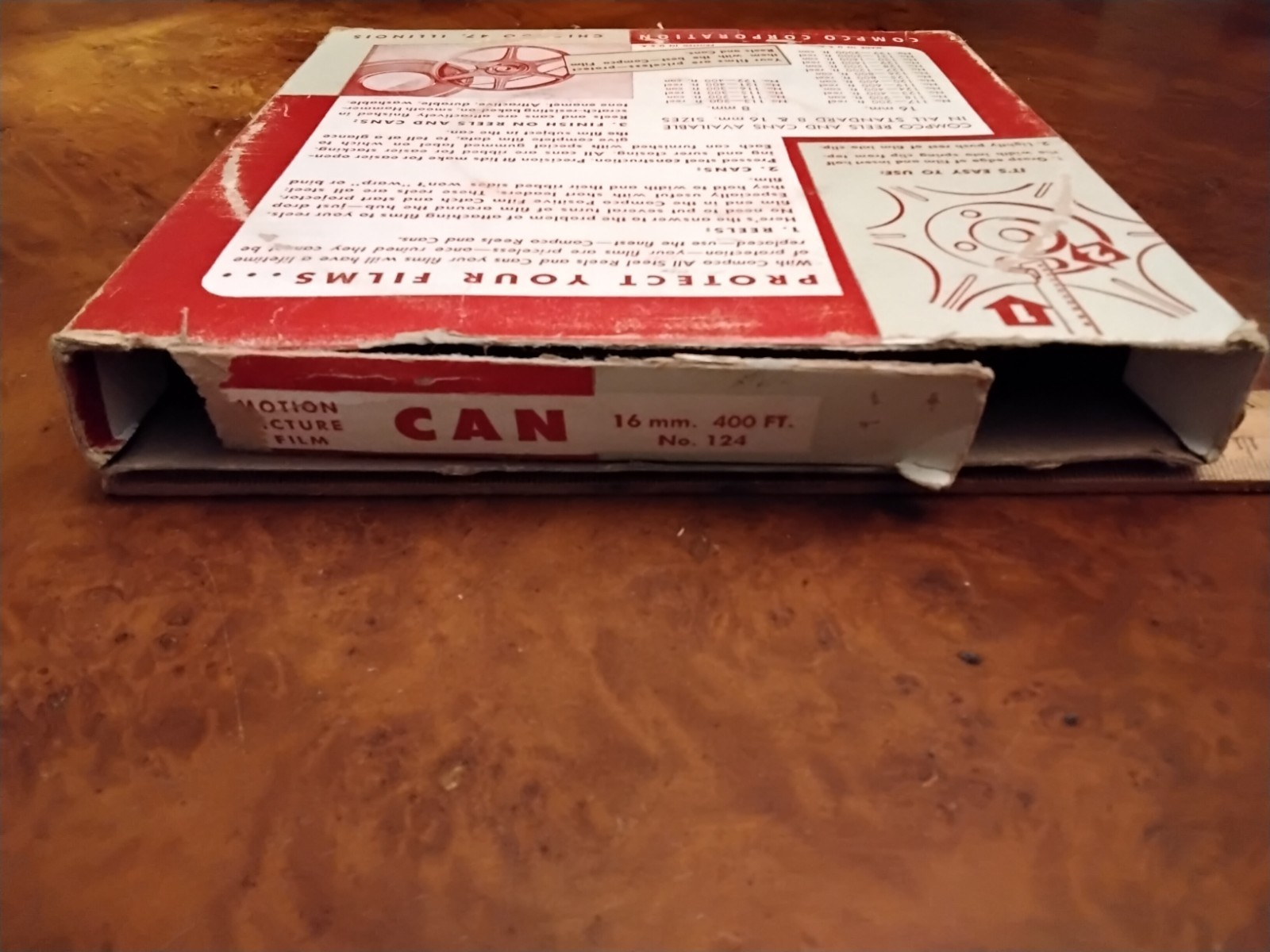 COMPCO 16MM MOTION PICTURE FILM CAN #124 FOR 400′ REEL, NEW OLD STOCK