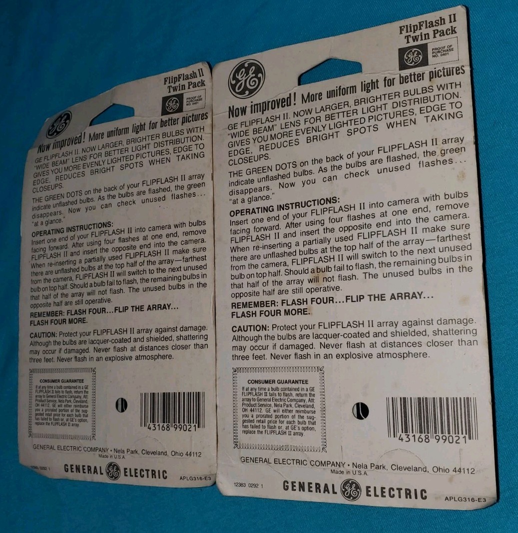 Vintage GE Flip Flash II 2 Twin Pack Flash Packs for FlipFlash Cameras NOS 3 Pks