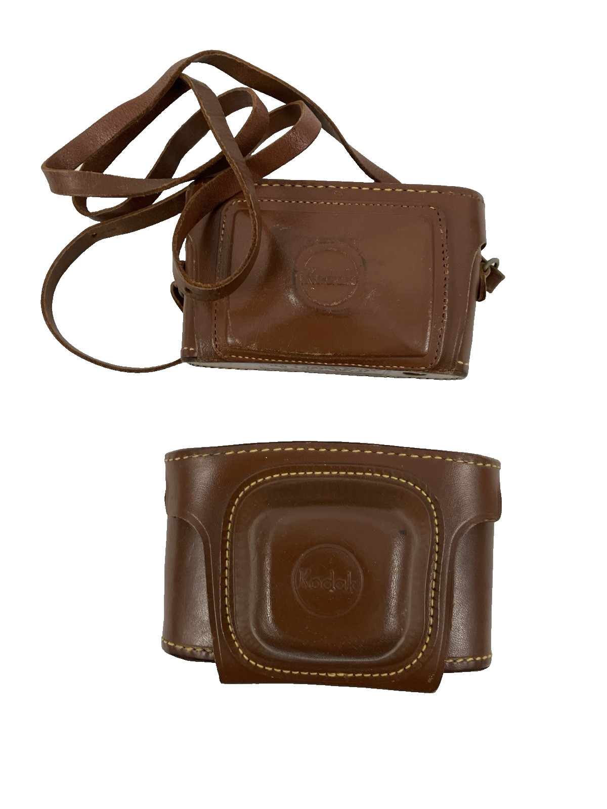 Lot 2 Vintage Kodak Leather Camera Cases Brown Embossed Logo Storage