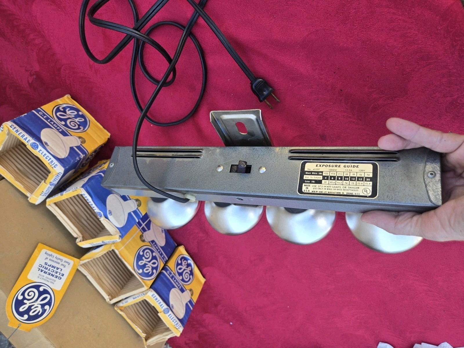 Vintage GE 4 Light Bar Photo Floodlight Movie Camera Lighting Kit Set With Boxes
