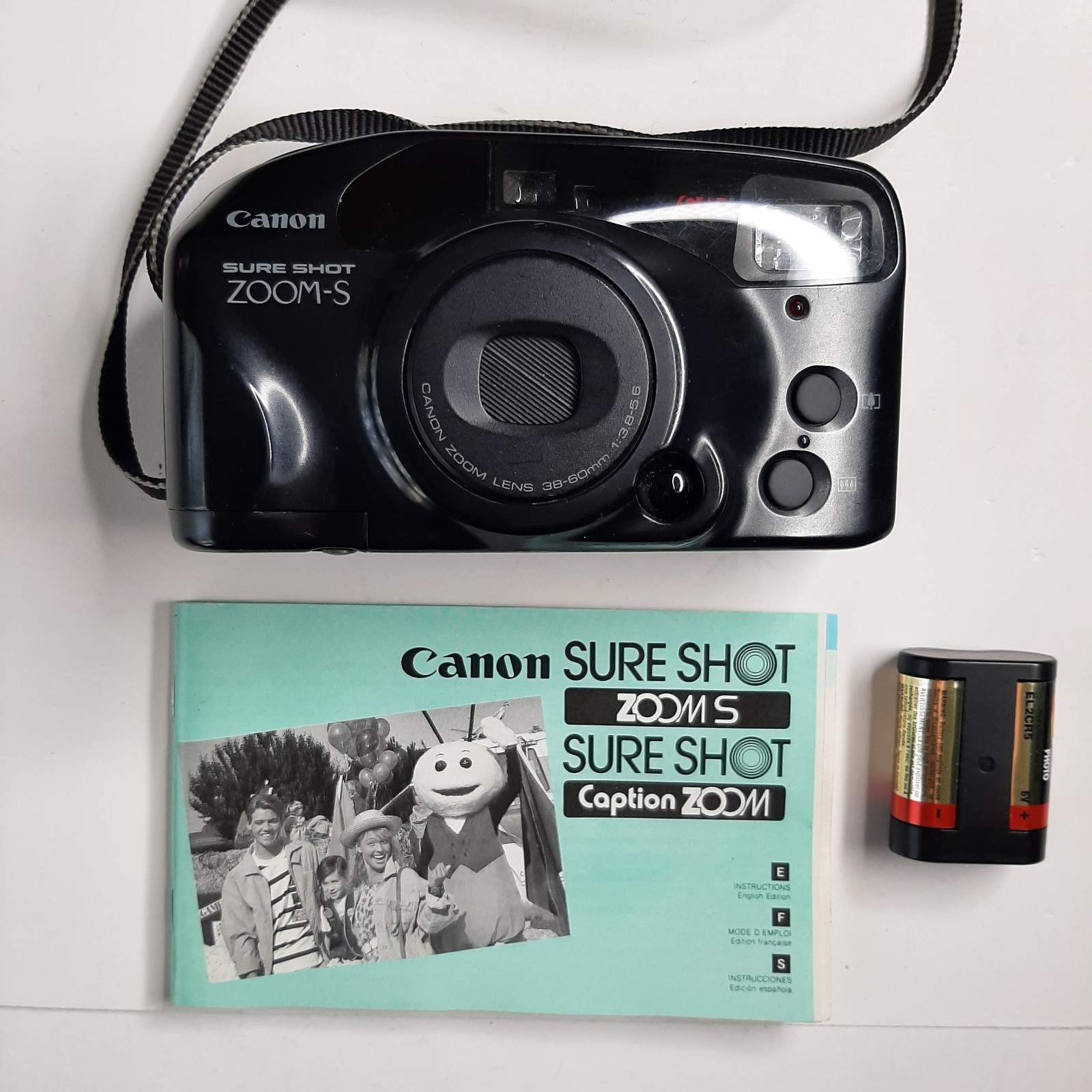 Canon Sure Shot ZOOM S Camera, Strap, Manual, Battery Pack Untested ZA6