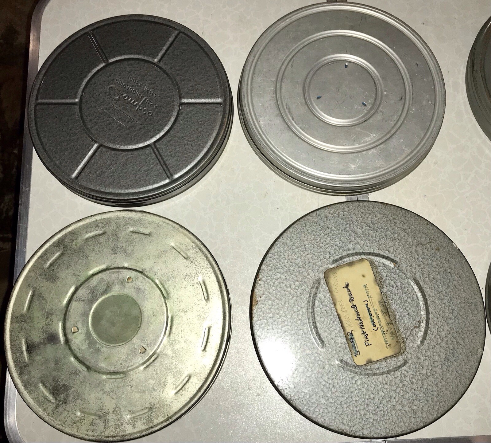 6- Vintage 16mm 7” Metal Empty Film Tins W/some Empty Reels