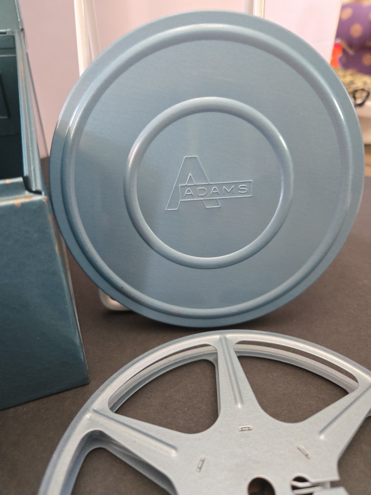 Vintage Adams Metal Film Can Storage Case,6 Box Containers
