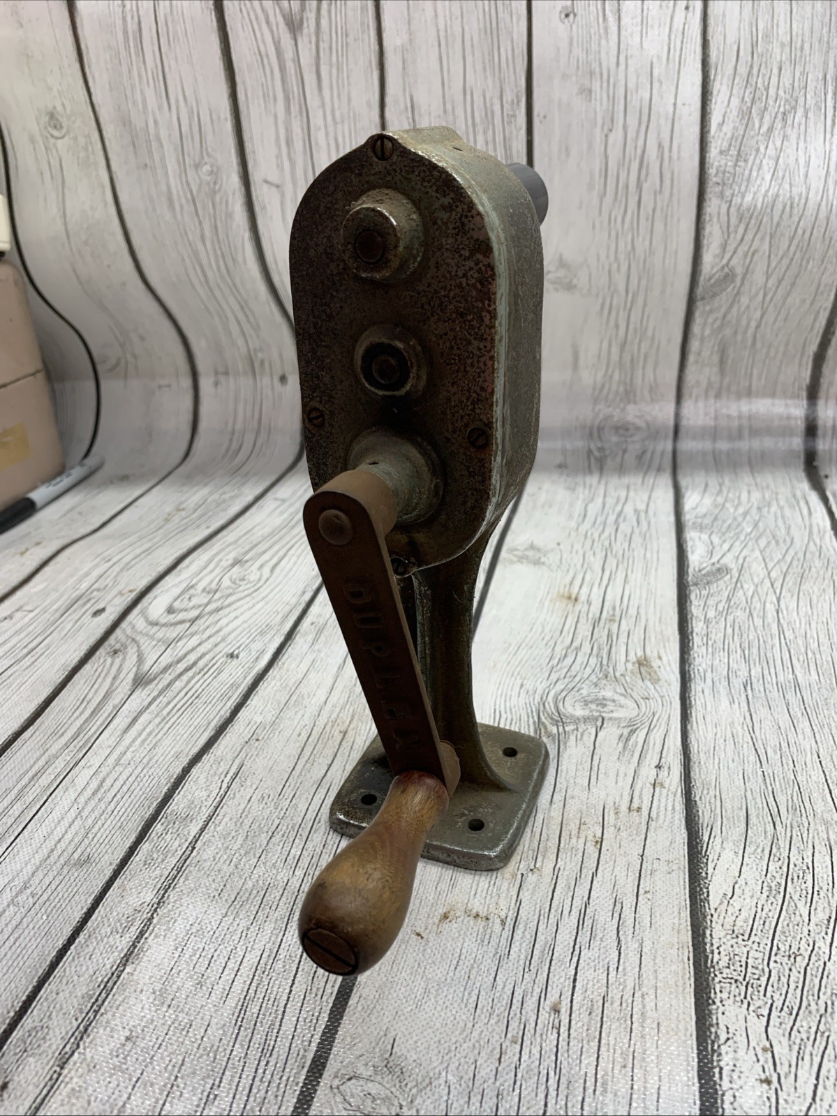 VINTAGE Duplex Reel Spool Winder Cast Iron W/ Tan Handle Spool