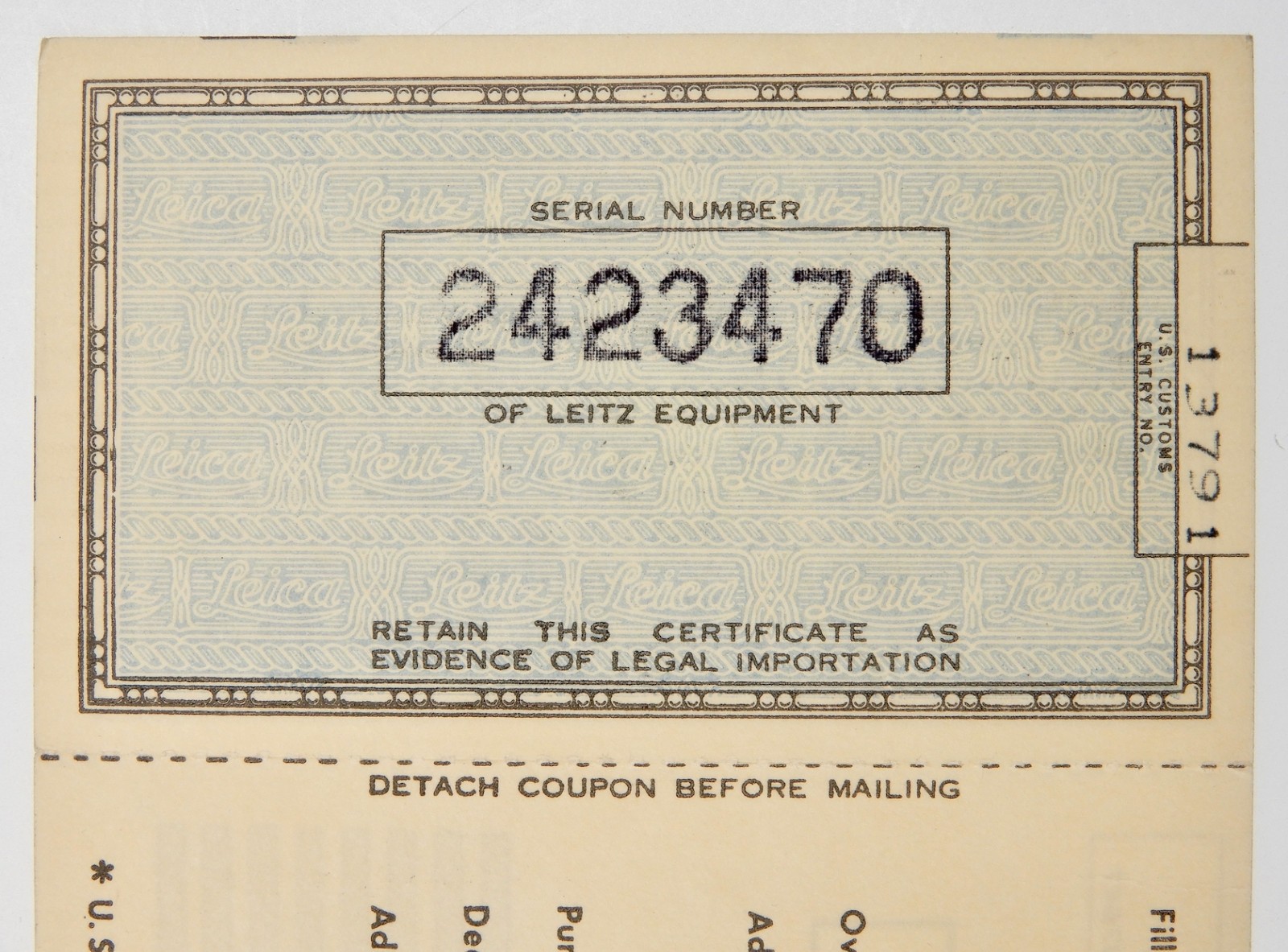 Owner’s Registry Card of Leica 50mm f2 Summicron-R #2423470