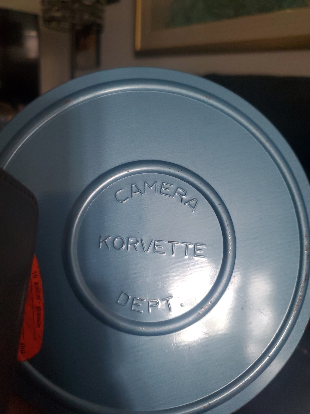 Korvette Camera Dept 8 mm Metal Case Movie Reel 7″ Scherer EZ Grip Made In USA 2